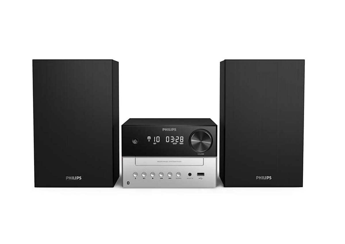Philips M3205/12 Mini Bluetooth Hi-Fi System with FM Radio, MP3 CD Player & USB Charging Port - Compact Bass Reflex Speakers for Home, Office & Party Music Listening