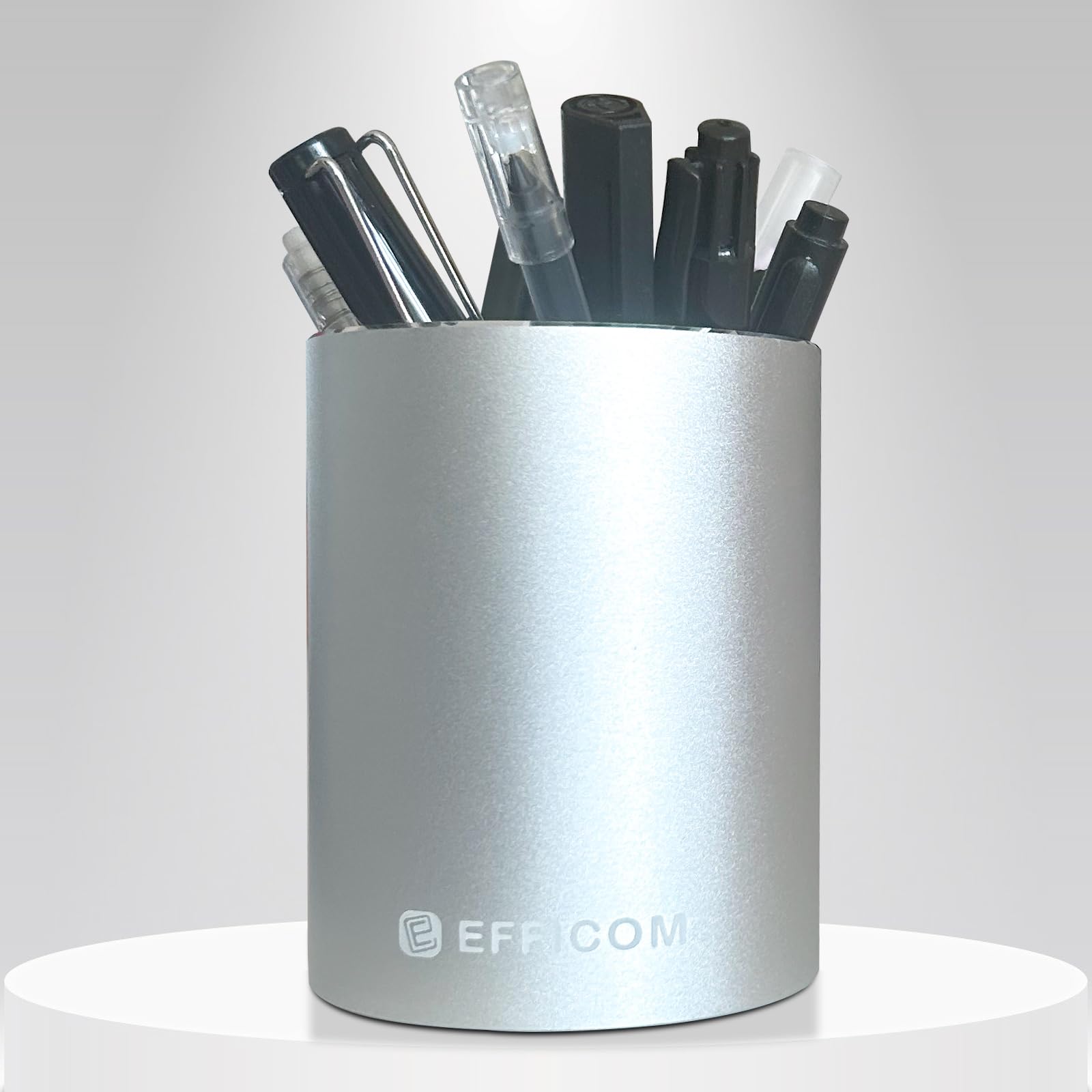 Metal Pen Holder for Desk - Polished Aluminum Pen Cup Organizer, Office & School Stationery Storage (3.15