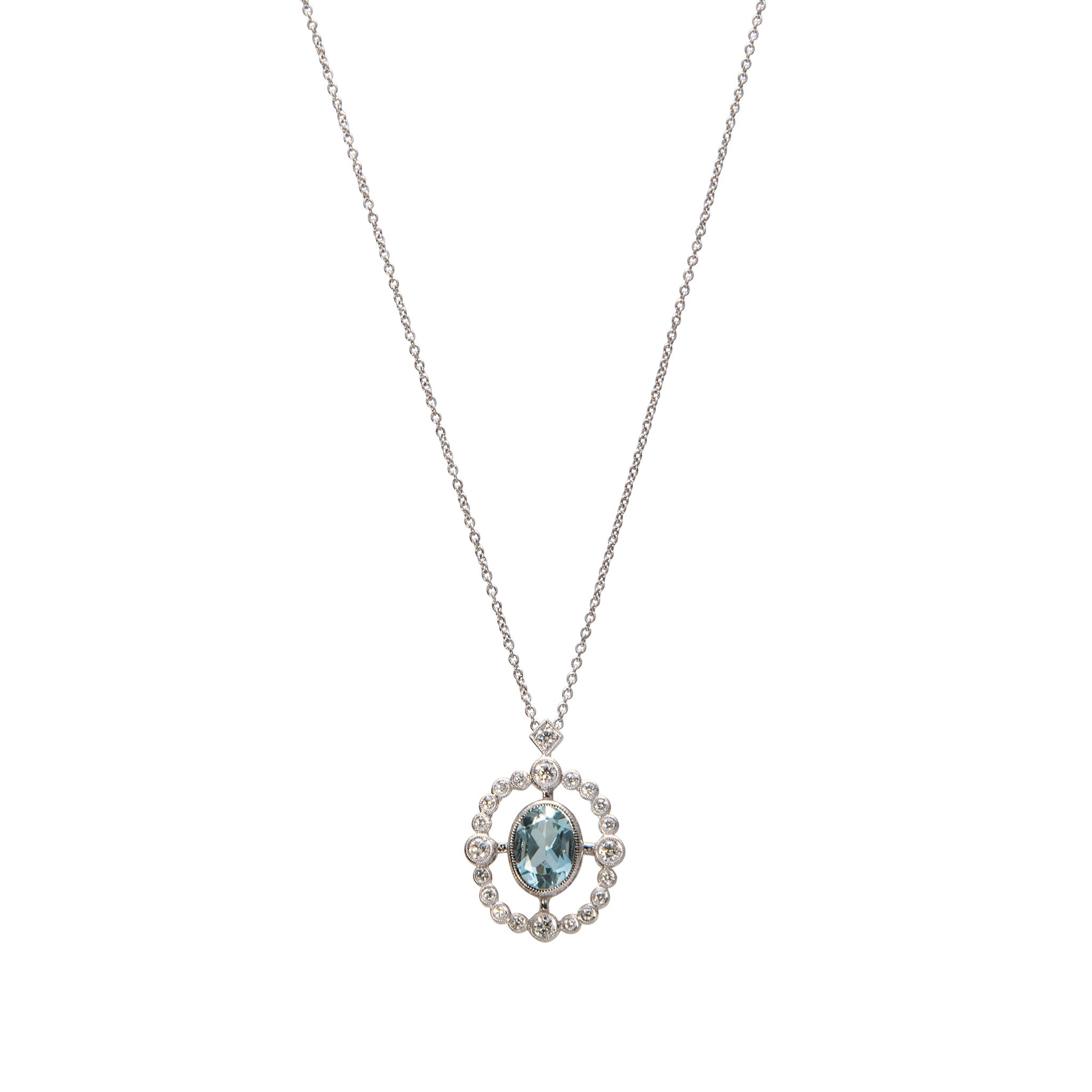14K White Gold Oval Aquamarine & Diamond Pendant Necklace - Elegant Jewelry Gift for Women, Perfect for Weddings, Anniversaries & Special Occasions