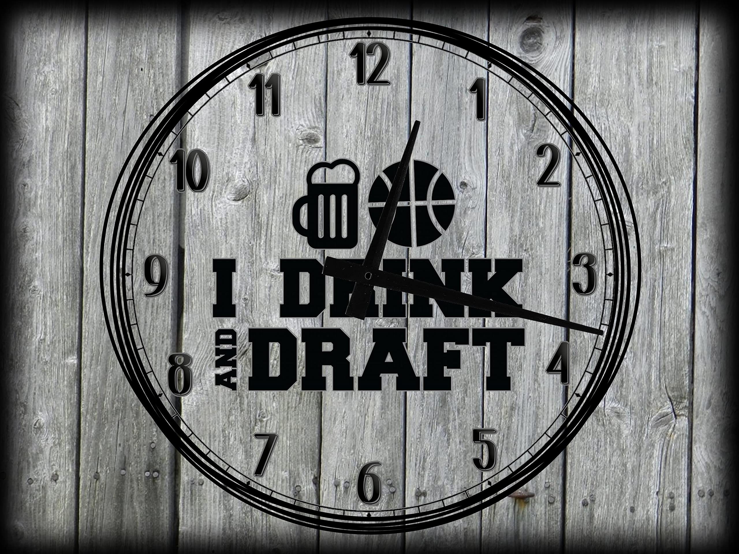 Large Wall Clock Canvas Art - Funny Basketball Bet Brackets Design - Sports Beer Hoops Decor - 12 x 16 Inch Gray Wall Art for Man Cave, Game Room, or Sports Bar