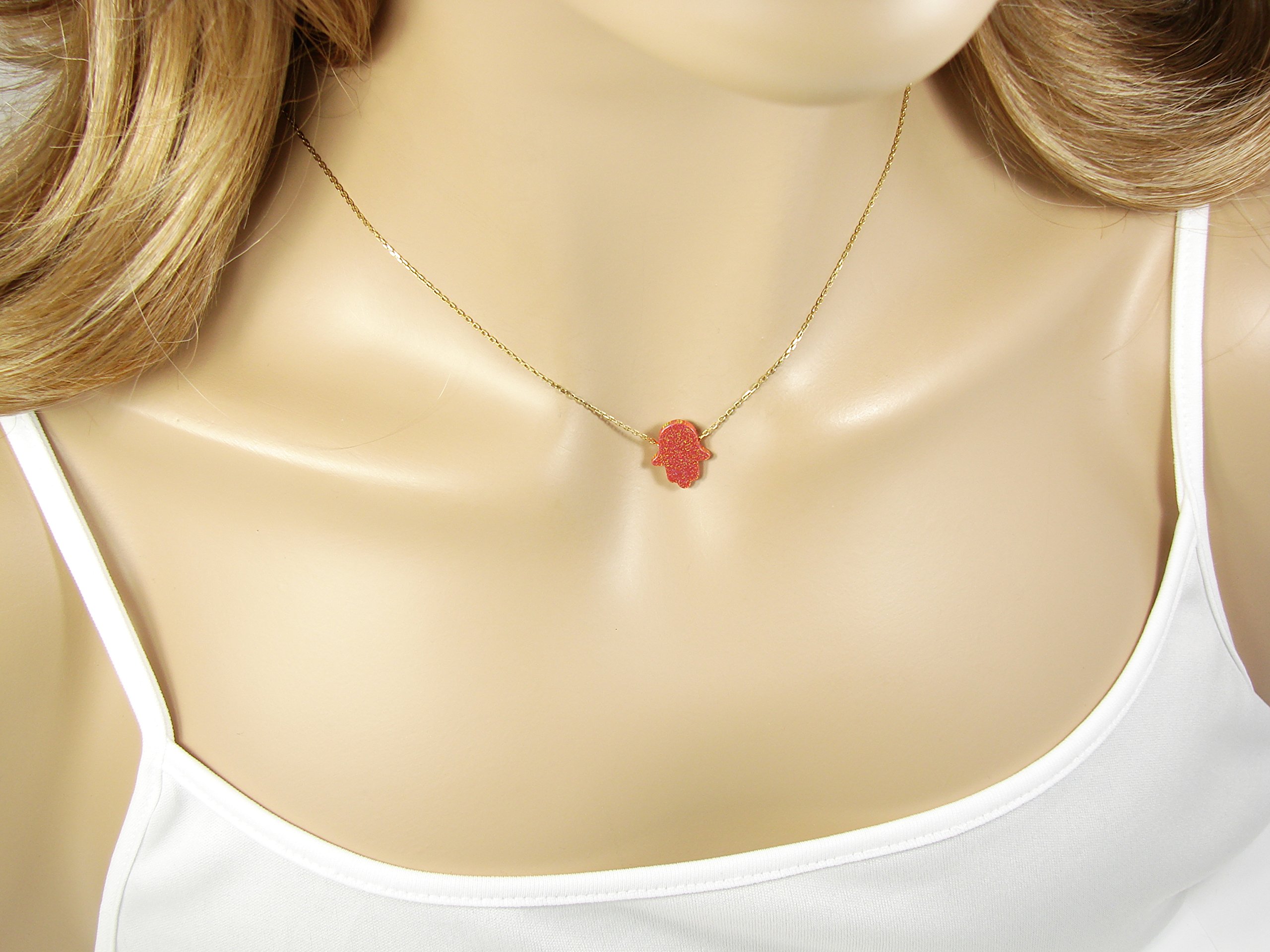 Opal Hamsa Hand Necklace - Red Gold Plated 925 Sterling Silver Hamsa Pendant Necklace for Women, Gift for Birthday, Wedding, Anniversary & Spiritual Protection