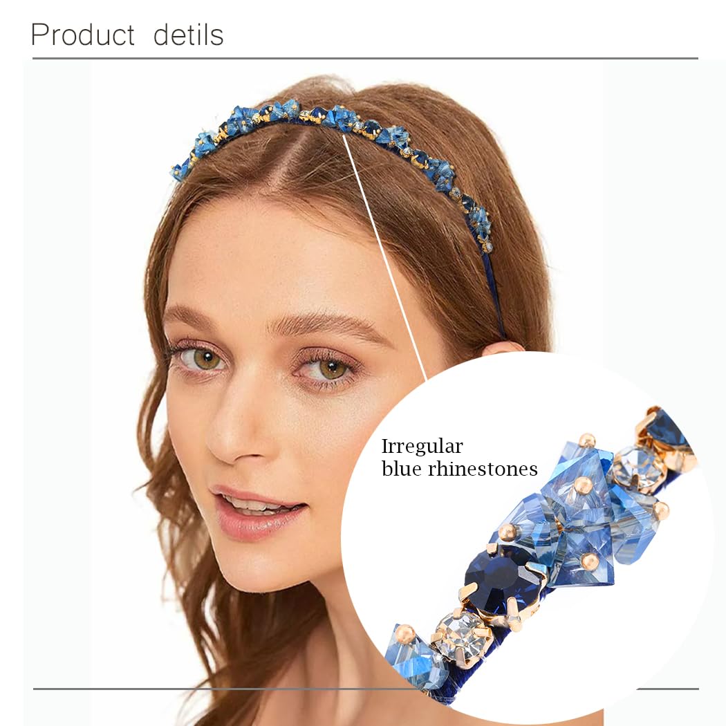 Sparkling Urieo Blue Crystal Headband for Women & Girls - Rhinestone Hair Band for Parties, Weddings & Special Events | Elegant Jeweled Hair Accessories for Prom, Bridal & Evening Occasions