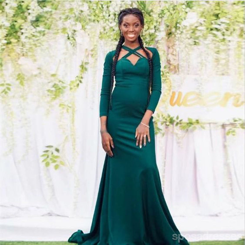 Emerald Green Mermaid Long Sleeve Bridesmaid Dresses - Elegant Formal Gown for Weddings, Prom & Evening Events | Style WG1396