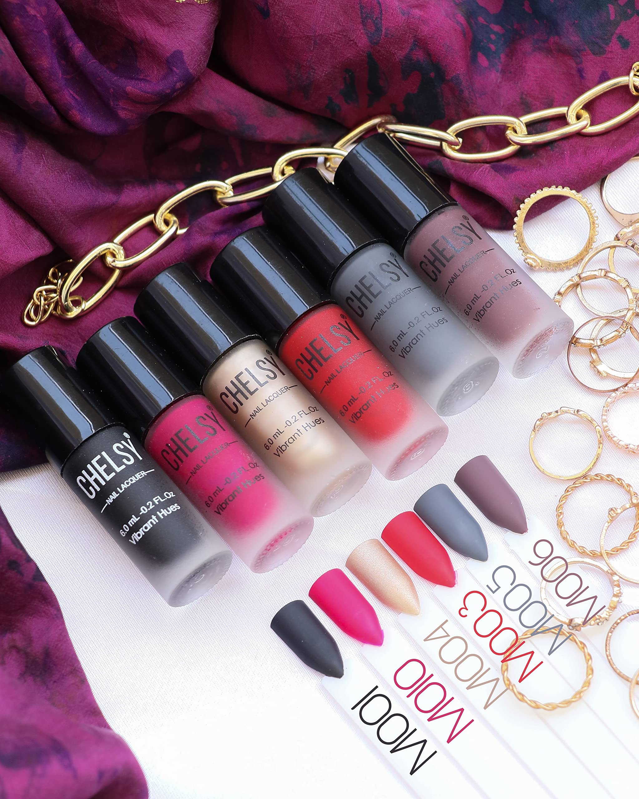 Chelsy Glossy & Matte Nail Polish Set - 6 Pack (6ml Each) | Long Lasting, Vegan & Cruelty Free Nail Colors for Manicure, Pedicure & Nail Art | Perfect for Parties, Weddings & Everyday Wear