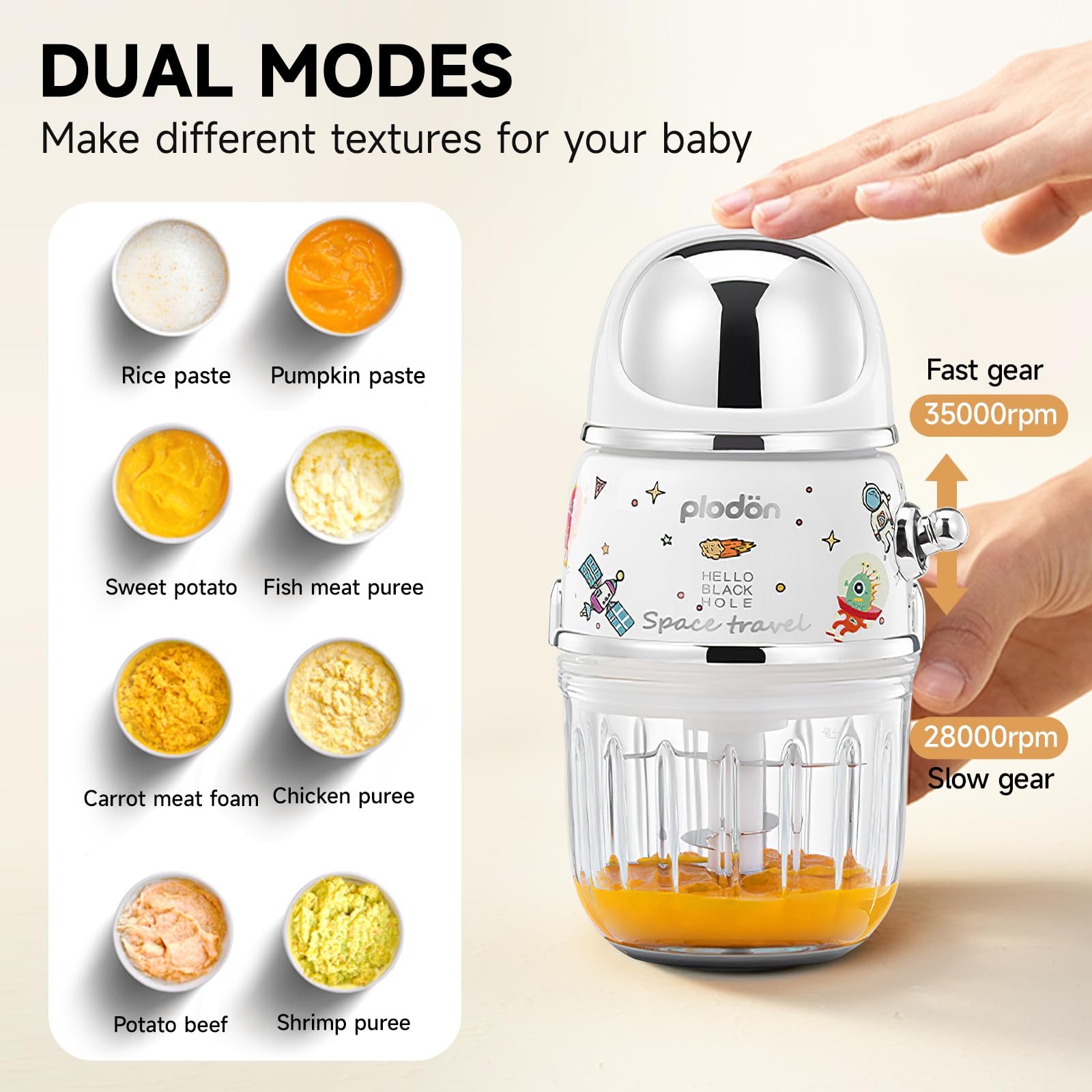 Mini Baby Food Maker - 2 Cup Glass Bowl Small Food Processor & Puree Blender for Infant Meals | Portable Baby Food Grinder & Chopper | Ideal for Homemade Baby Purees, Smoothies & Travel Feeding (Spaceman-White)