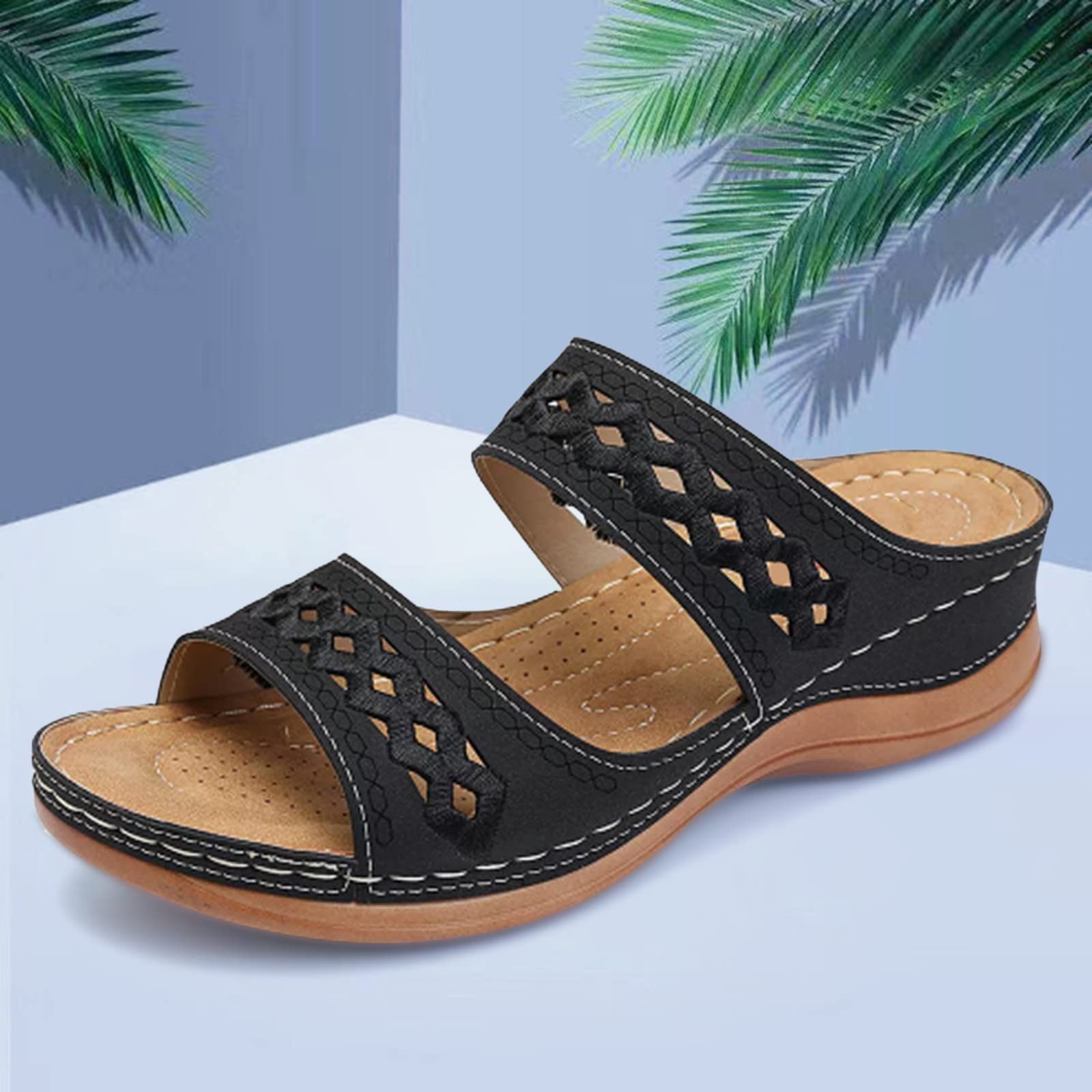 **Women's Comfortable Wedge Sandals - Orthopedic Summer Slide Sandals with Anti-Slip Gel Cushion & Espadrille Platform - Perfect for Beach, Travel & Casual Outfits**