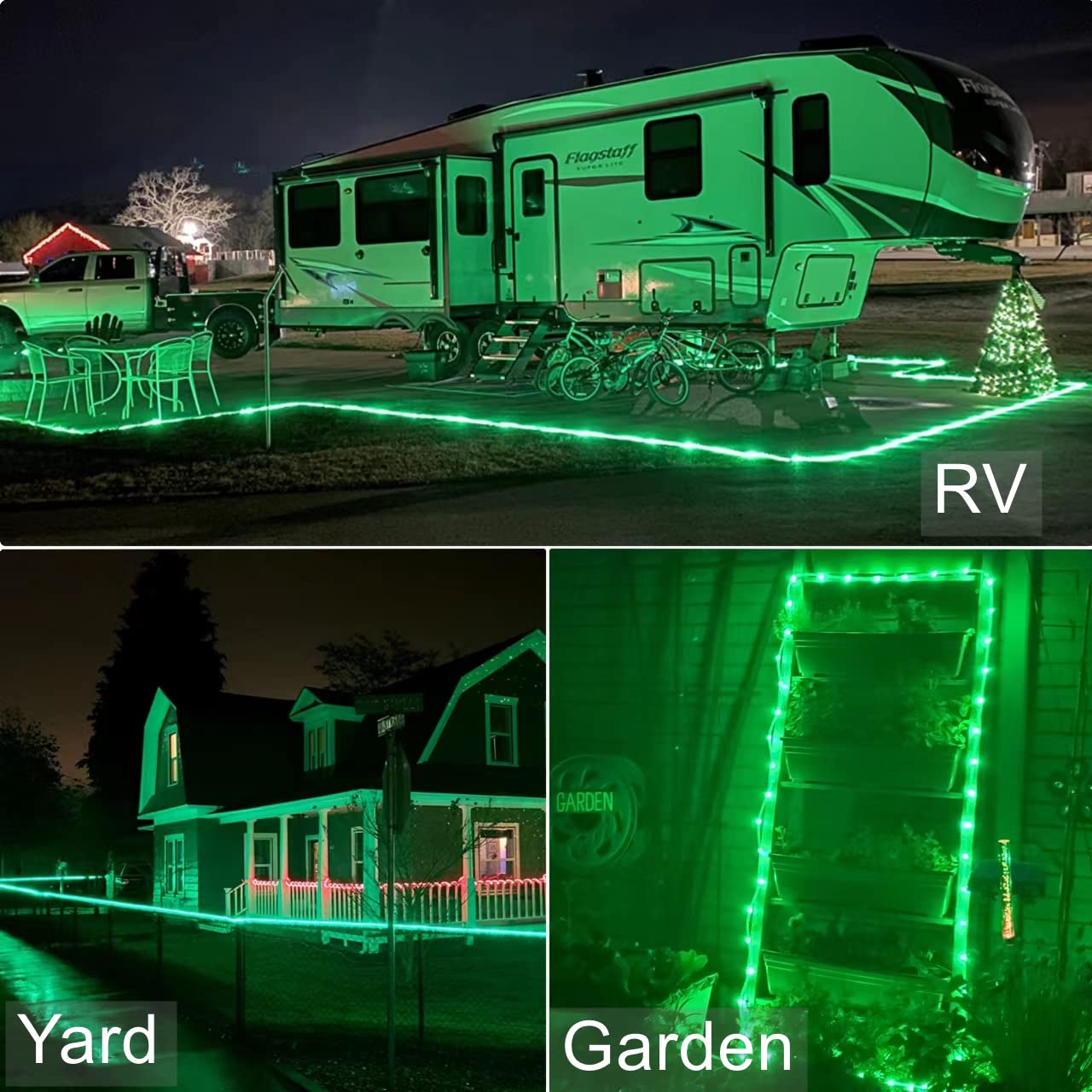 YEGUO 2 Pack 33ft 100 LED Solar Rope Lights Outdoor Waterproof - Green String Lights for Garden, Patio, Fence, Deck - 8 Lighting Modes Fairy Lights with Clear Thin Tube - Perfect for Camping, Backyard, Trampoline & Outdoor Decor