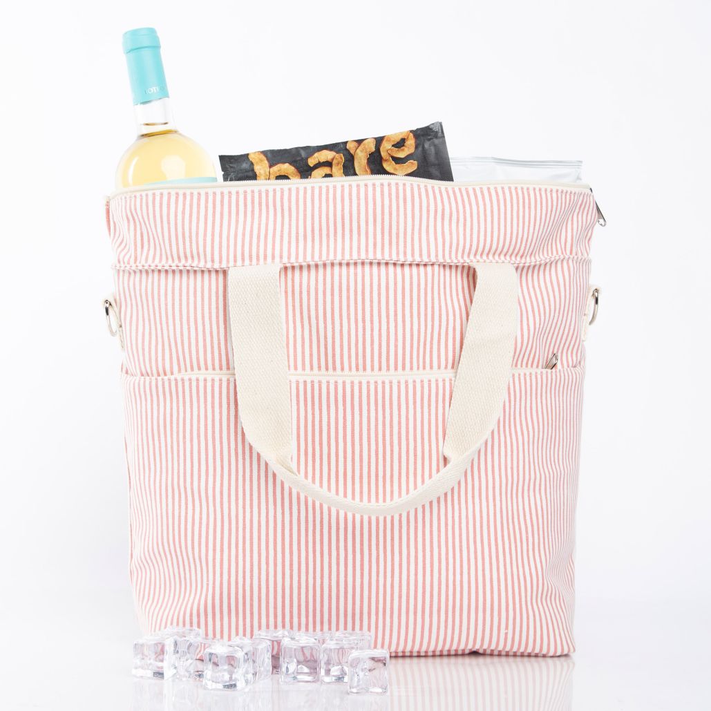 Rose & Tan Striped Insulated Cooler Bag - Perfect for Picnics, Beach Trips, and Outdoor Adventures