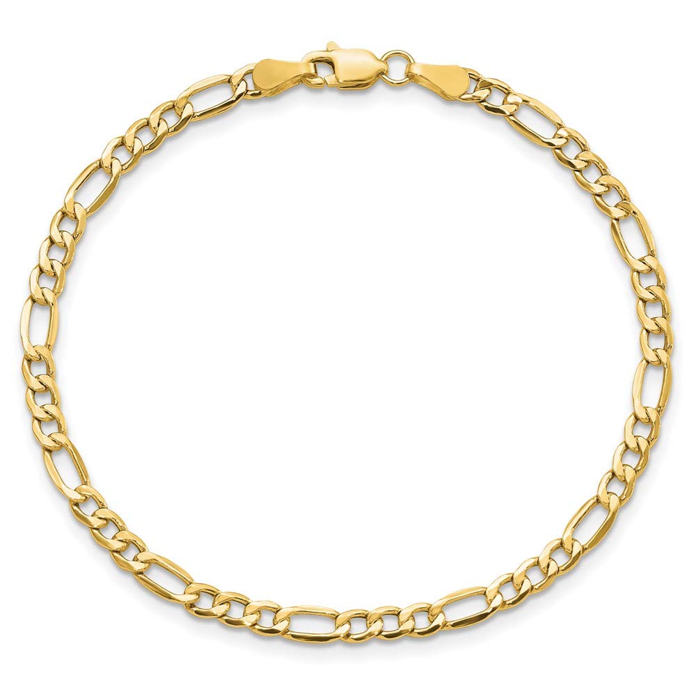 10K Yellow Gold 3.5mm Semi-Solid Figaro Chain Bracelet for Women - Dainty Fine Jewelry Gift for Her - Perfect for Birthday, Anniversary & Everyday Elegance