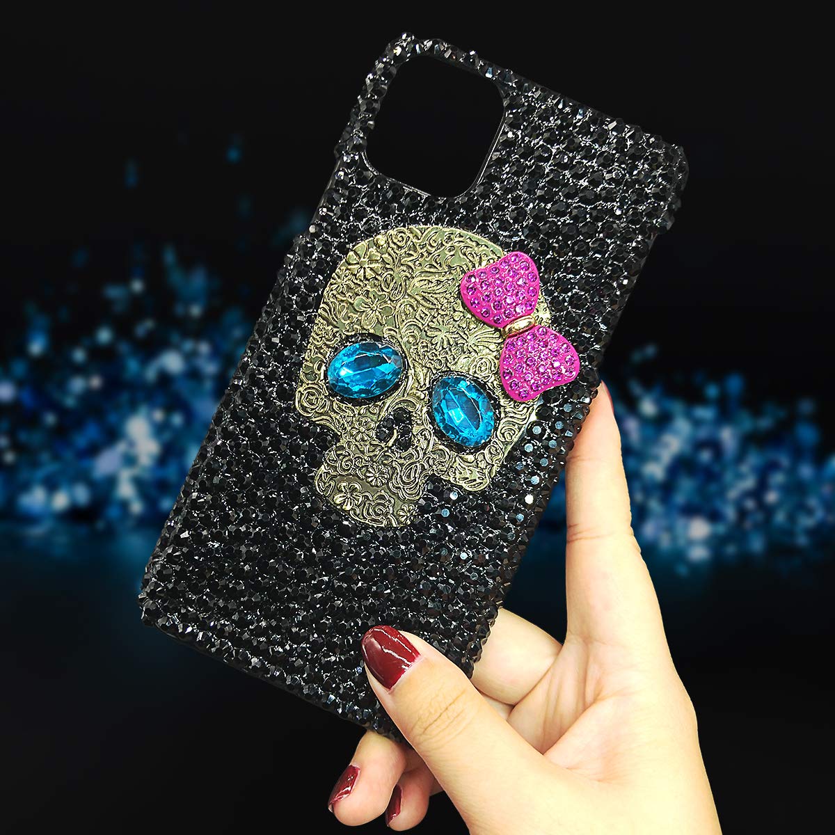 Luxury 3D Shiny Crystal Rhinestone Skull Case for iPhone 11 Pro Max - Sparkle Bling Diamond Hard PC Cover with Metal Crossbones Design | Perfect for Parties, Nightlife & Fashion Accessories