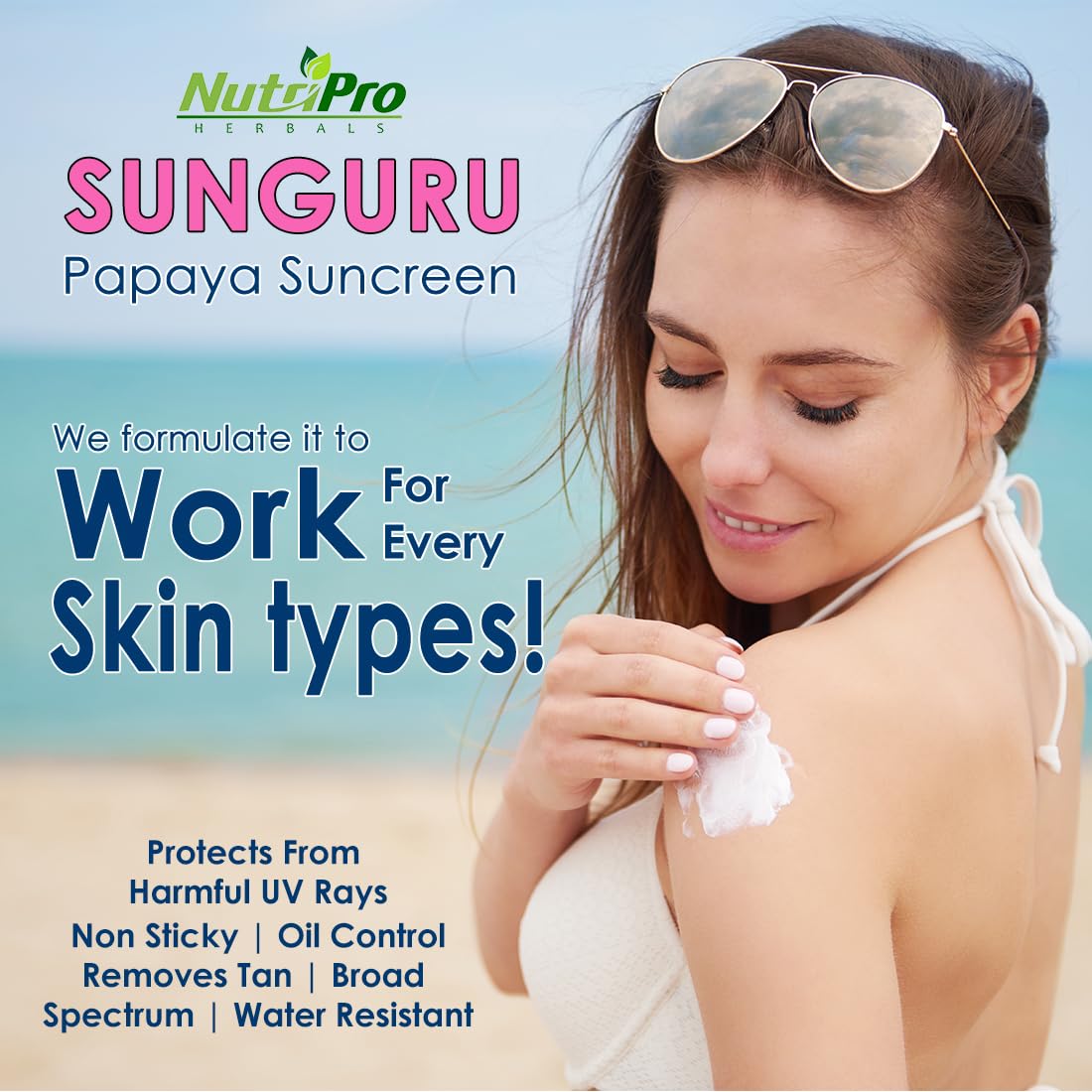 NutriPro Cherry Sunscreen SPF 50 PA++ - 50ml Lightweight Face Sunscreen with Multi-Vitamins - No White Cast, Anti-Tanning, Oil Control & Broad Spectrum Protection for Women & Men - Perfect for Daily Use, Outdoor Activities & Beach Trips