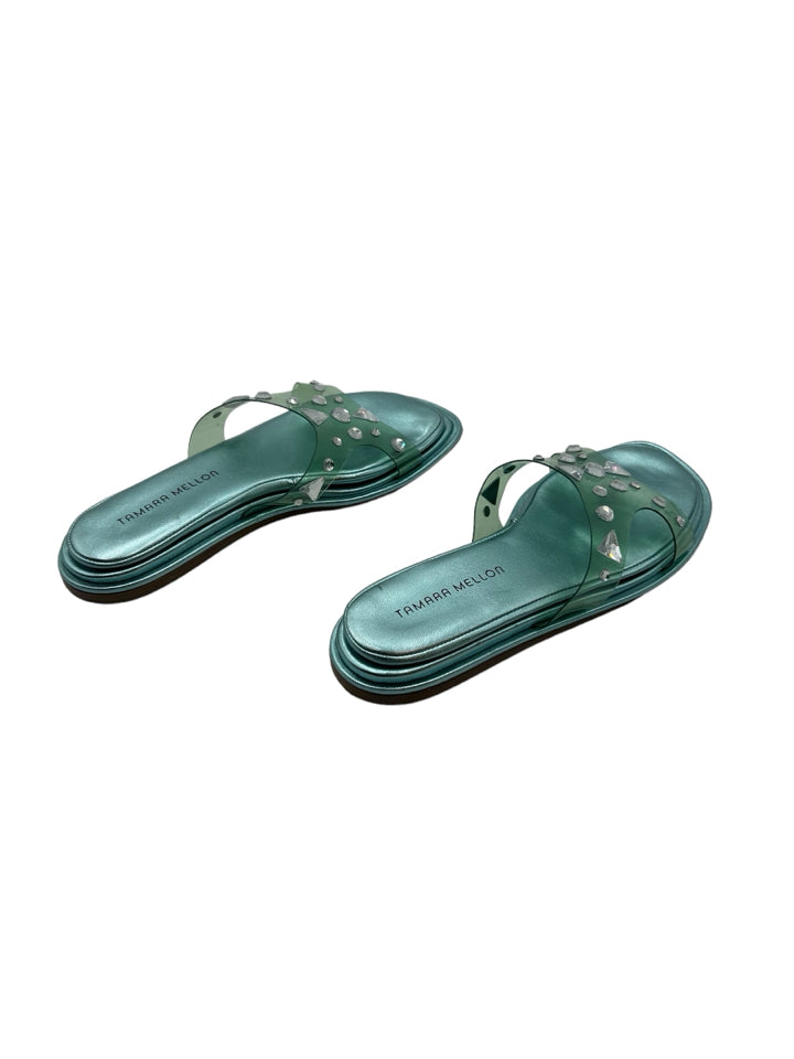 Tamara Mellon Embellished PVC Slides for Women | Size 39.5 (US 9) | Comfortable Summer Sandals for Beach, Pool & Casual Outings