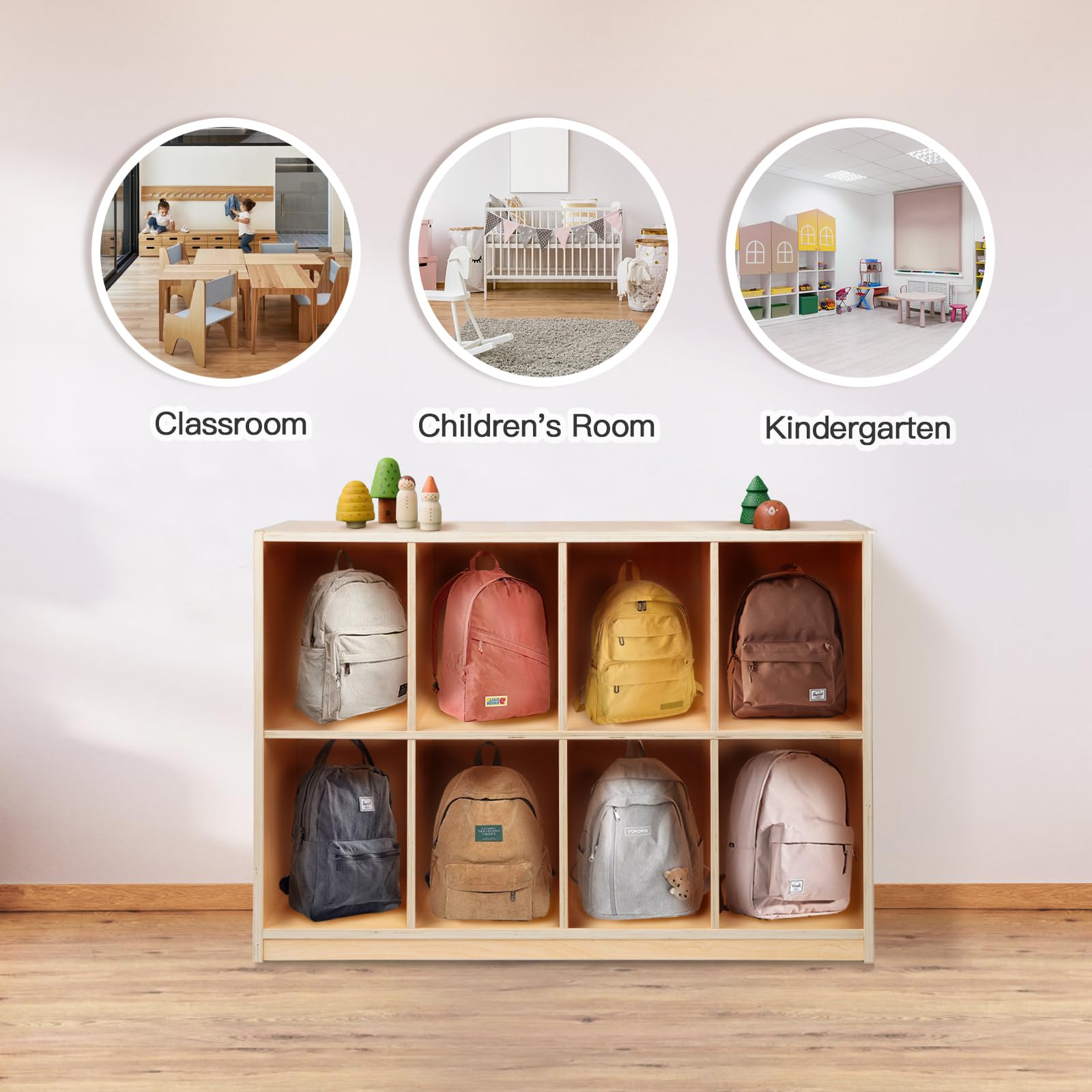 8-Compartment Wooden Storage Cabinet Backpack - Kids Toy Organizer & Bookshelf for Classroom, Playroom, Kindergarten, Living Room, Office - Perfect for Home Organization and Child-Friendly Storage Solutions
