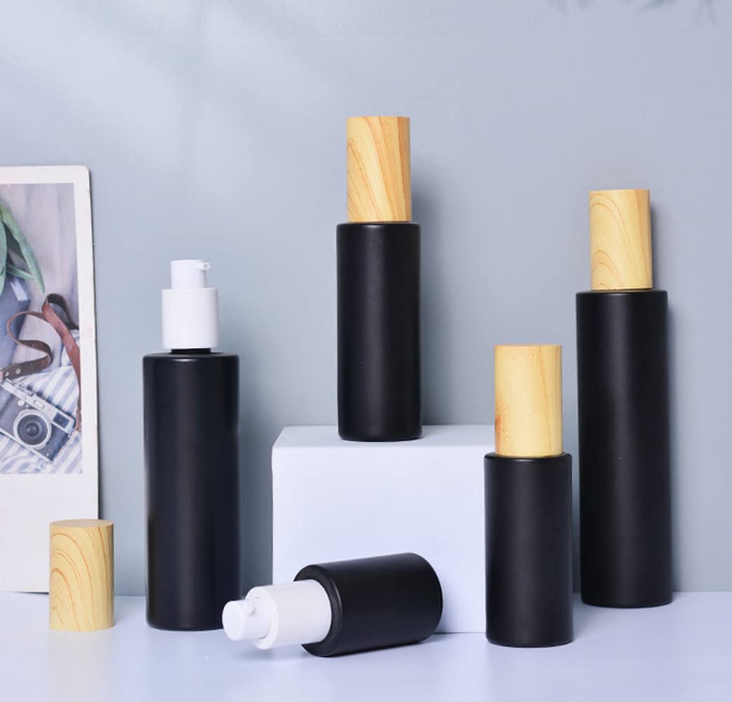 2 Pack 50ml (1.7oz) Leak Proof Travel Bottles - Matte Black Cosmetic Pump Bottles for Toiletries, Lotion, Foundation & Essential Oils | Perfect for Air Travel, Gym Bag & Daily Skincare Routine