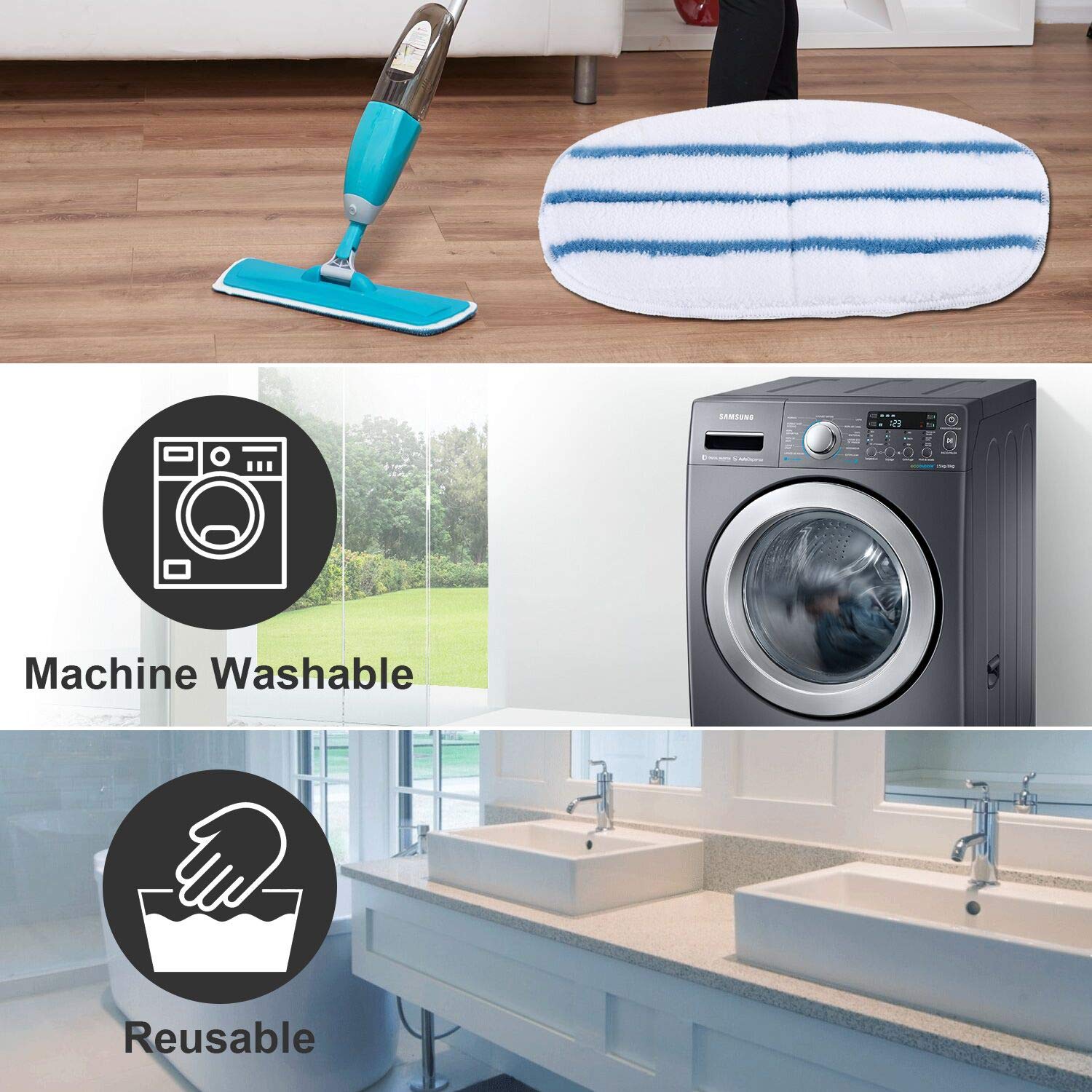 4 Pack Microfiber Replacement Steam Mop Pads for PurSteam ThermaPro 10-in-1 - Super Absorbent Washable Pads for Deep Cleaning Floors, Tiles & Hardwood Surfaces - Perfect for Kitchen, Bathroom & Pet Hair Removal