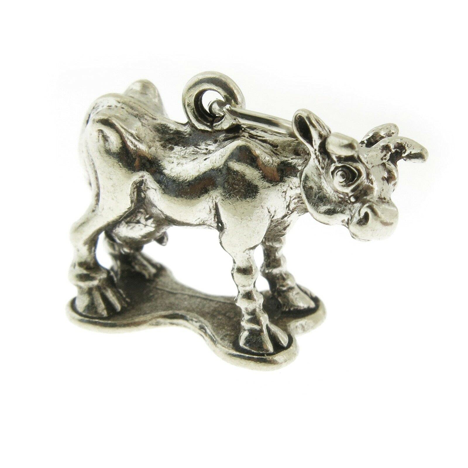 925 Sterling Silver Cow in Pasture Charm Pendant - Handmade in USA - Jewelry Making Supplies for DIY Crafting - Perfect for Necklaces, Bracelets & Gift Giving