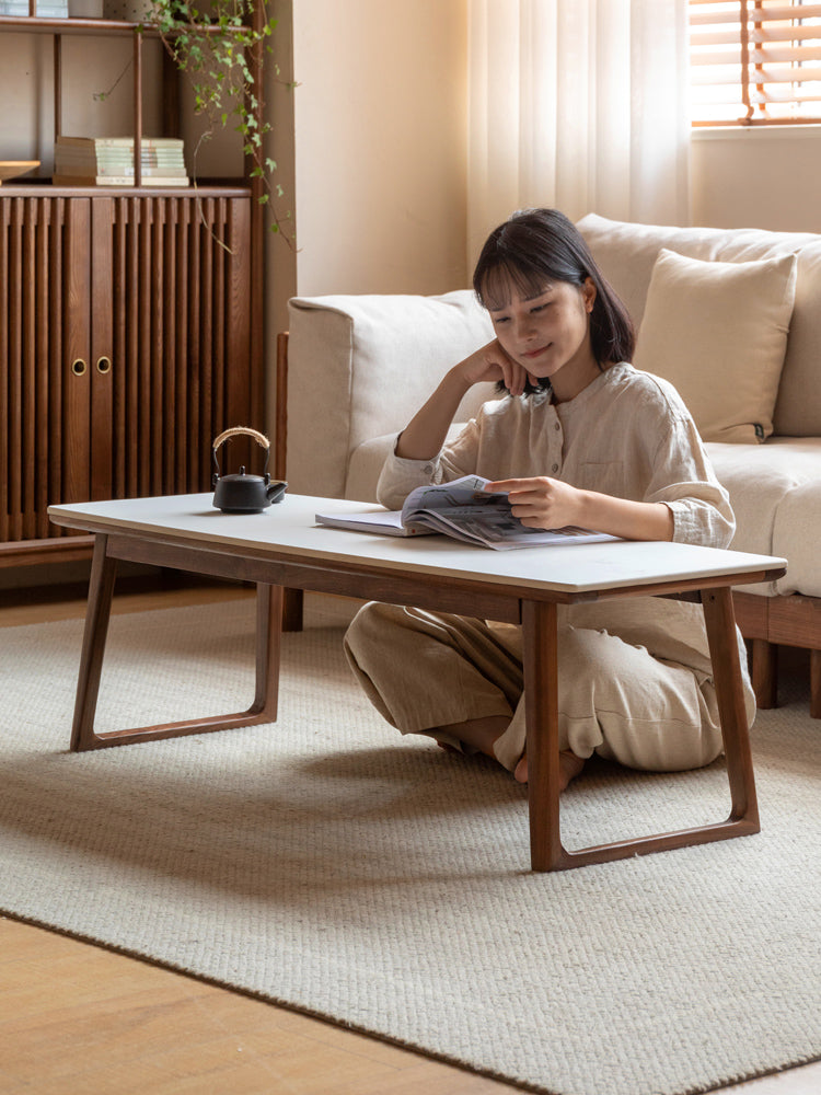 Premium Black Walnut and Ash Solid Wood Rocking Plate Modern Tea Table - Perfect for Living Room, Lounge, and Contemporary Home Decor