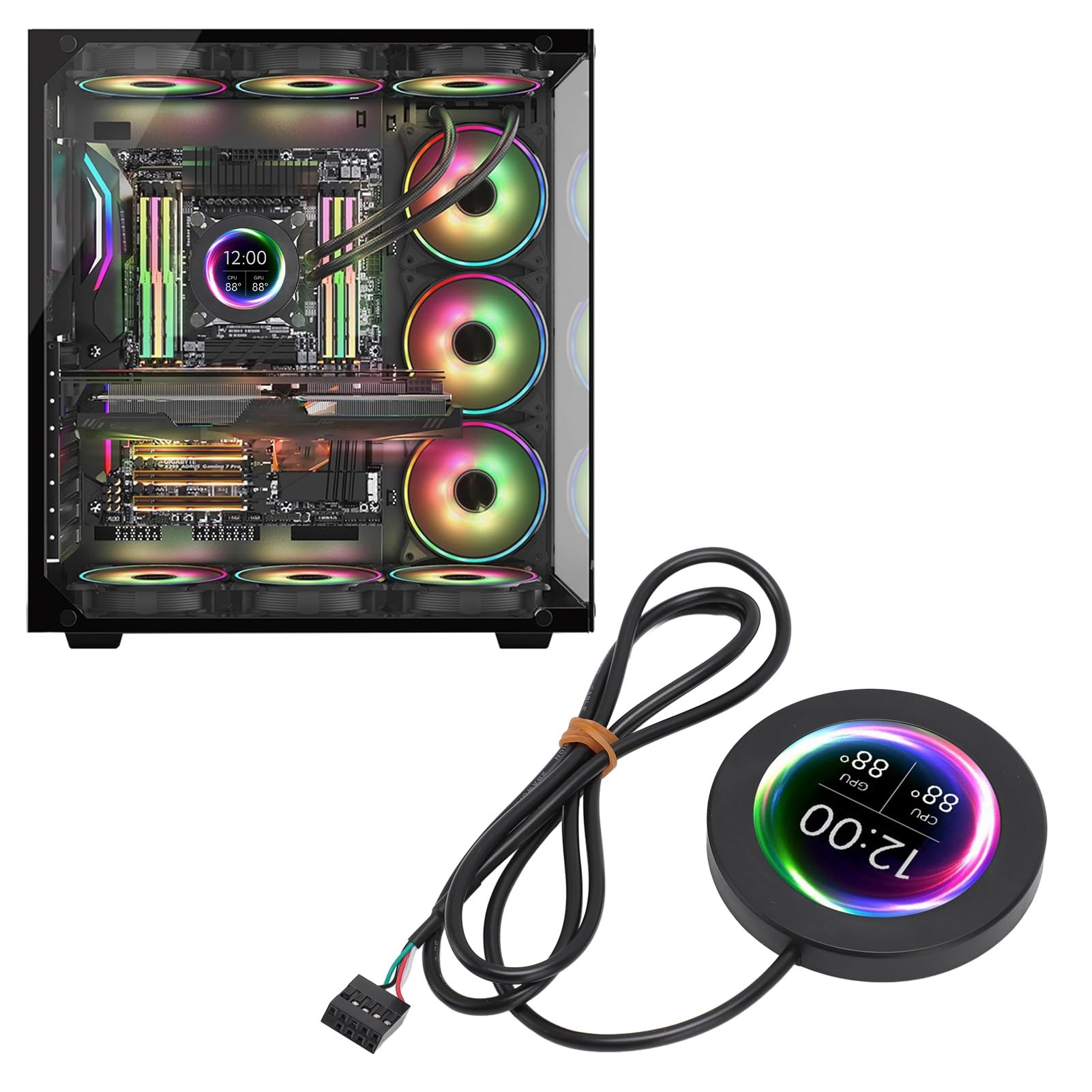 Annadue 2.1 AIO Computer Temperature Monitor with LCD Display - CPU Cooler Upgrade Kit, PC Sensor Panel for Water Cooling Systems, AIDA64 Compatible Computer Accessories (Black) - Perfect for Gaming Rigs and Custom PC Builds