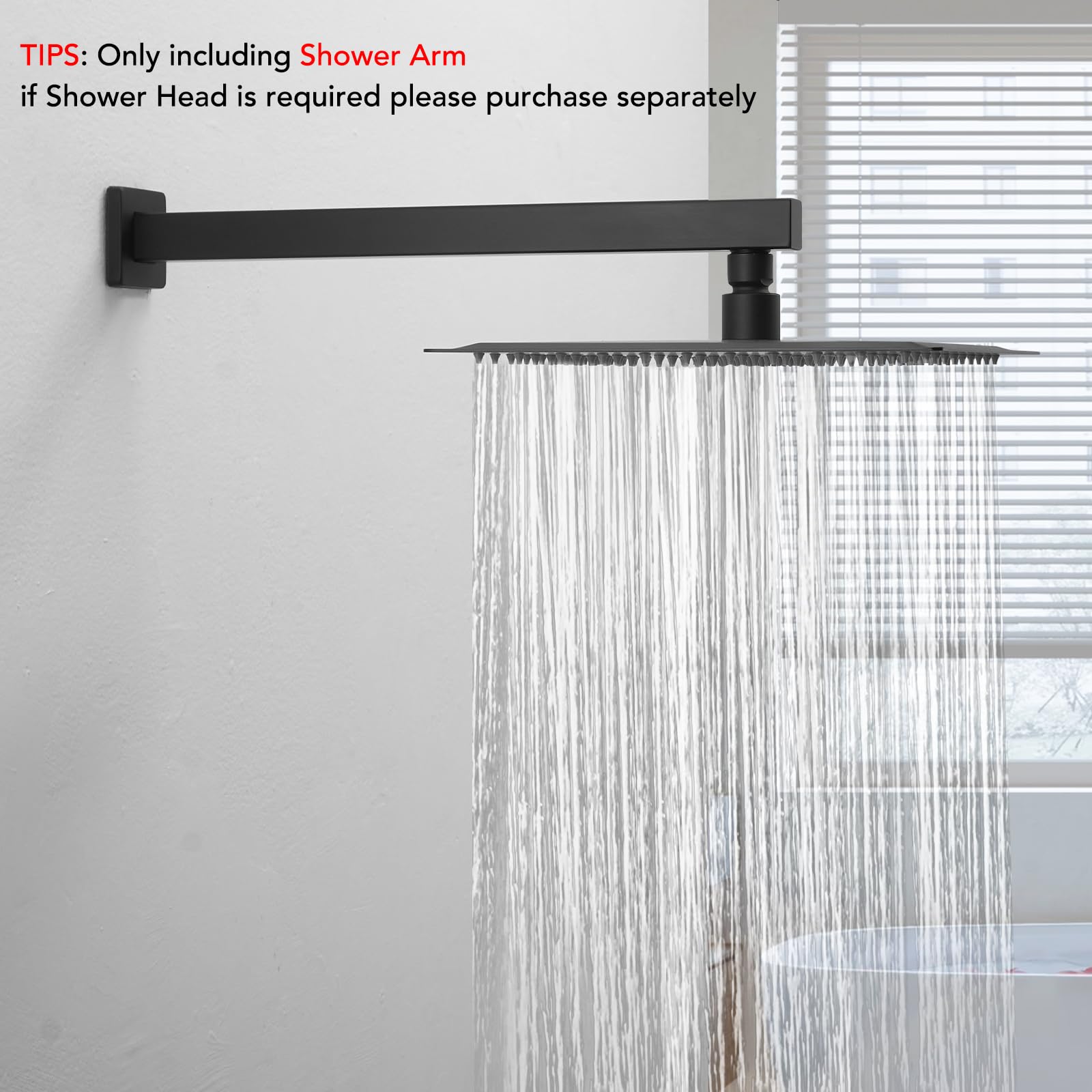 BESy 14 Inch Straight Extended Shower Arm with Flange - Matte Black Stainless Steel Wall-Mounted Shower Head Extension Pipe for Rain Shower & Square Rod | Bathroom Upgrade, Modern Home Renovation