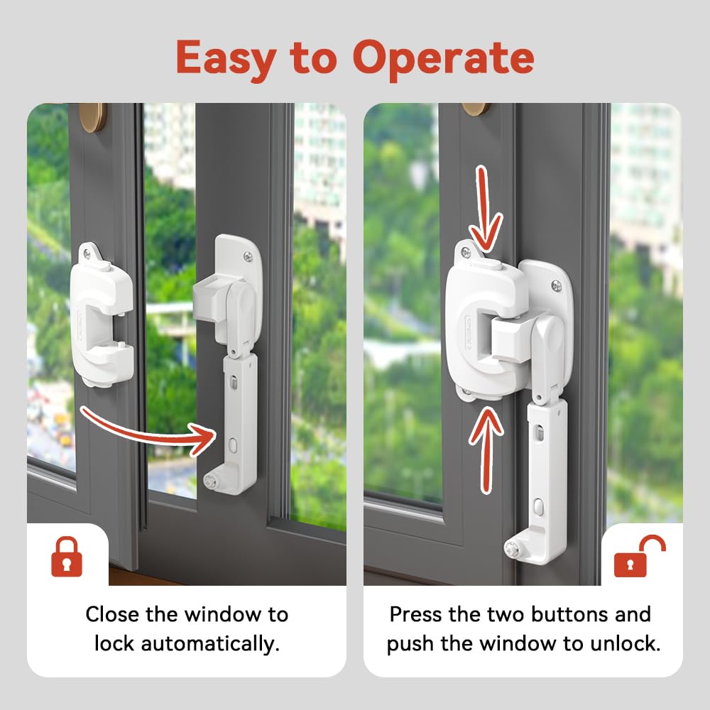 EUDEMON 1 Pack Baby Window Safety Lock - Childproof Window Restrictor for UPVC, Wooden & Metal Frames - Adjustable Window Guard for Home Safety (White) | Perfect for Nursery, Bedroom & Sliding Windows