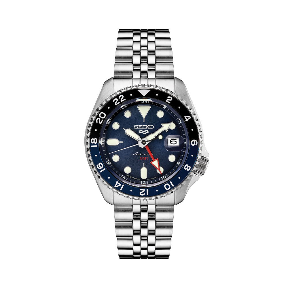 SSK003 Seiko 5 Sports GMT Automatic Watch 42.5mm Blue Dial Stainless Steel Bracelet - Perfect for Travel, Diving & Everyday Wear