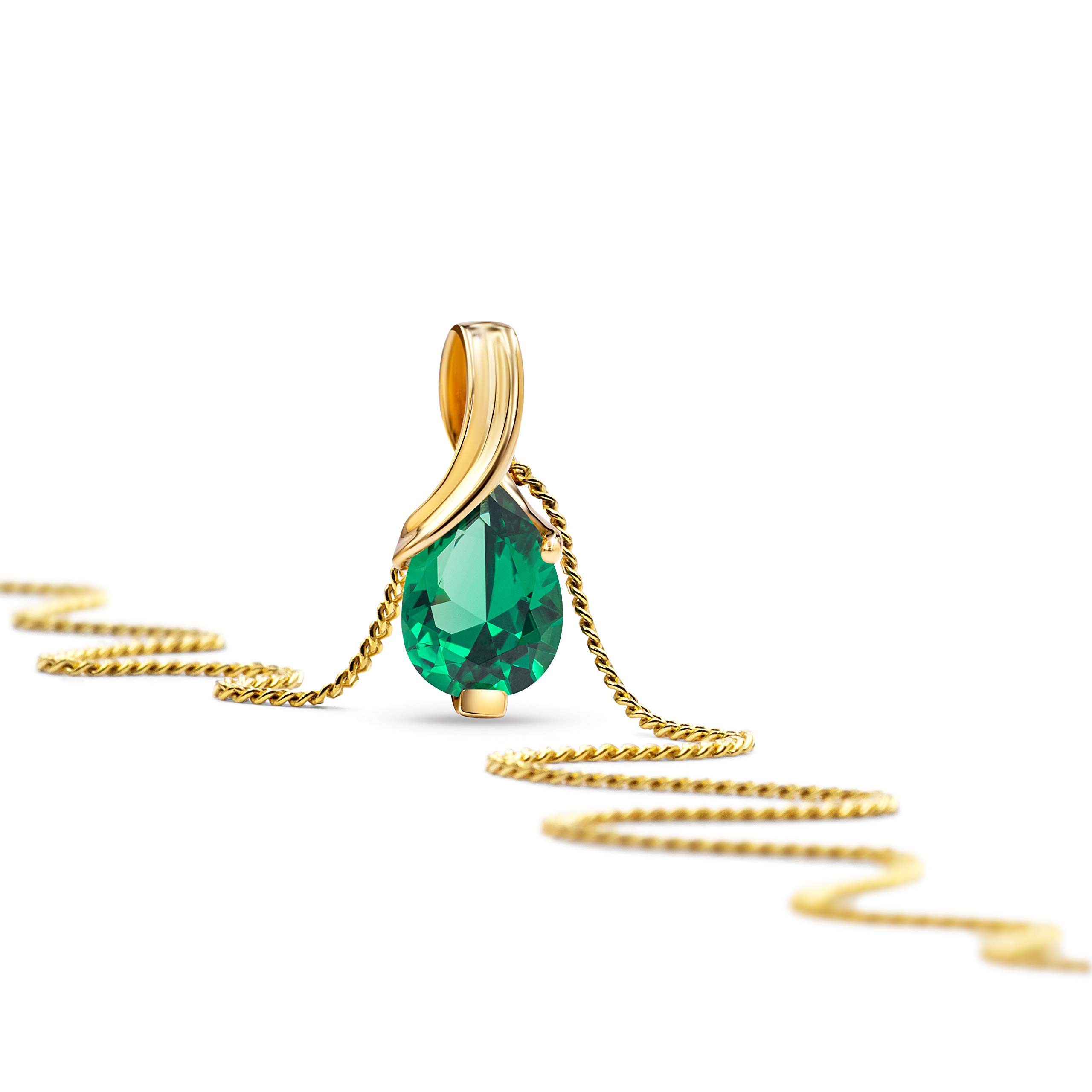 MIORE 9K 375 White & Yellow Gold Handmade Necklace for Women with Pear-Shaped Gemstone Pendant (Topaz, Ruby, Aquamarine, Emerald, Sapphire, Amethyst) - 45cm Real Gold Chain - Gift Box Included - Perfect for Anniversaries, Birthdays & Special Occasions