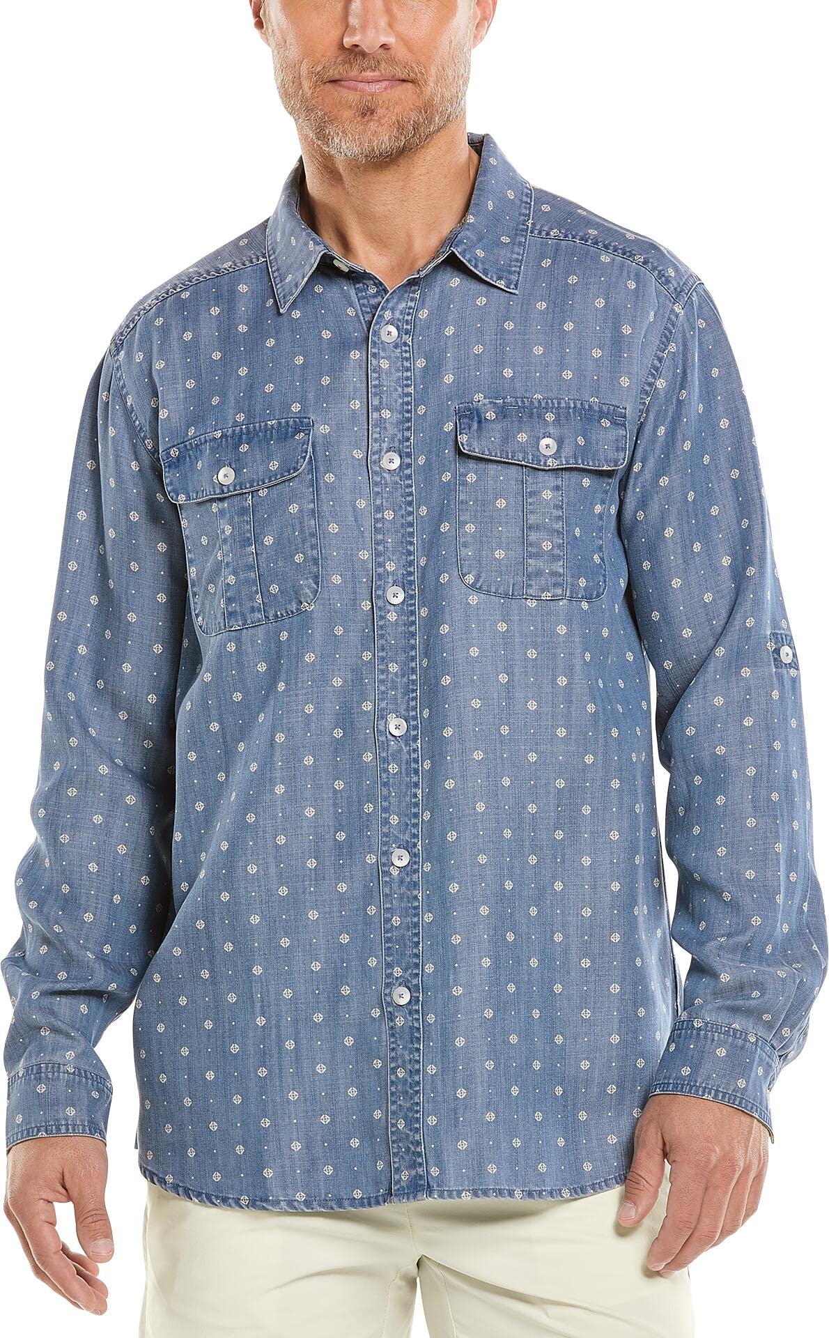 Coolibar UPF 50+ Men's Carson Chambray Sun Protective Shirt - Lightweight Long Sleeve UV Protection for Outdoor Activities, Hiking & Fishing