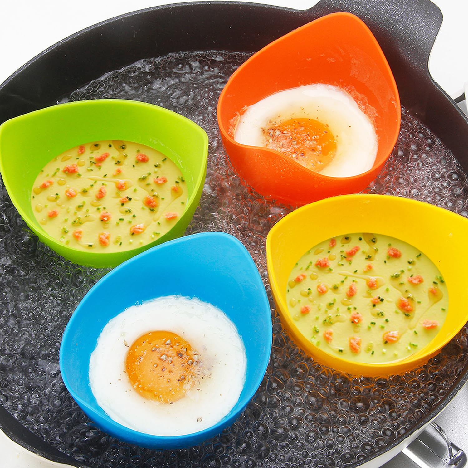 4pcs Silicone Egg Poacher Cups with Oil Brush - Nonstick BPA-Free Egg Cooking Cups for Air Fryer, Oven & Stovetop - Perfect for Breakfast, Meal Prep & Healthy Cooking