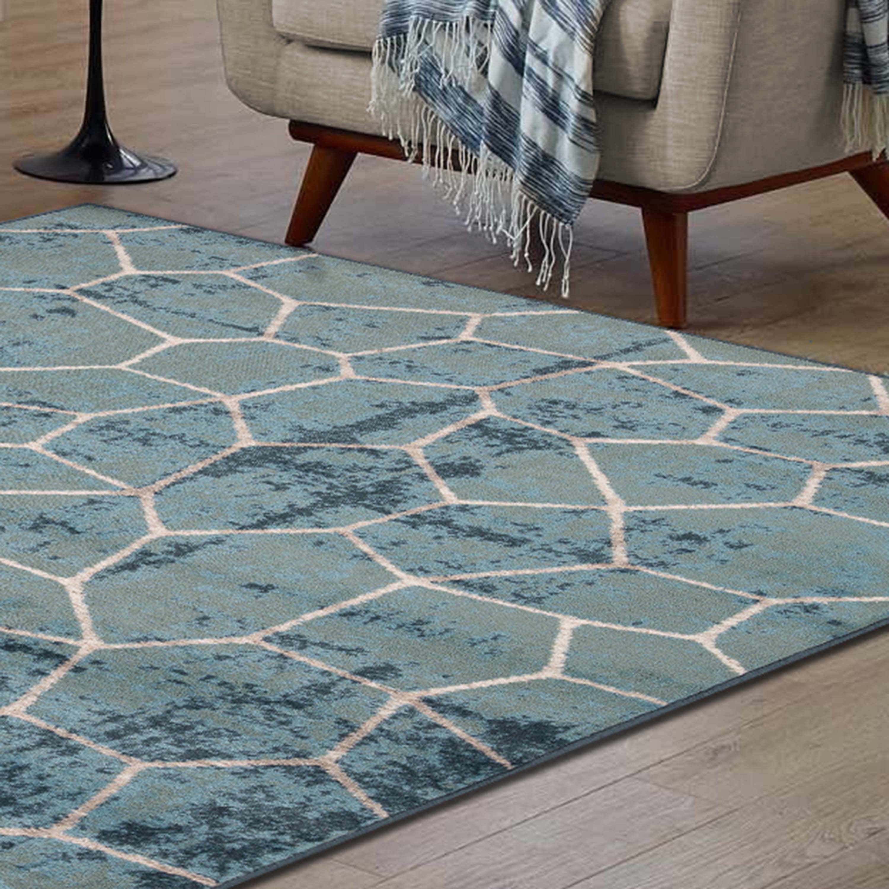 Modern Vegas Abstract Tile Pattern Indoor Area Rug - Non-Slip Soft Living Room Carpet for Home Decor, Bedroom, Office