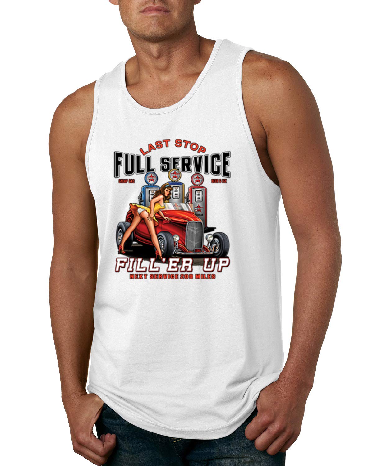 Vintage Hot Rod Gas Station Attendant Graphic Tank Top for Men - Retro Car Lover Tee for Casual Wear, Car Shows & Summer Outfits
