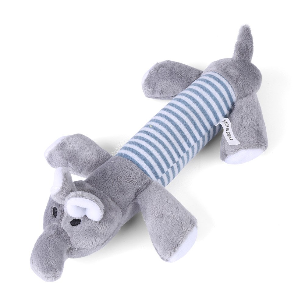 GLOGLOW Cute Cartoon Elephant Plush Chew Toy for Dogs - Interactive Squeaky Chewing Molar Toy with Animal Design for Puppies & Small Dogs (Grey) - Perfect for Teething, Playtime & Anxiety Relief