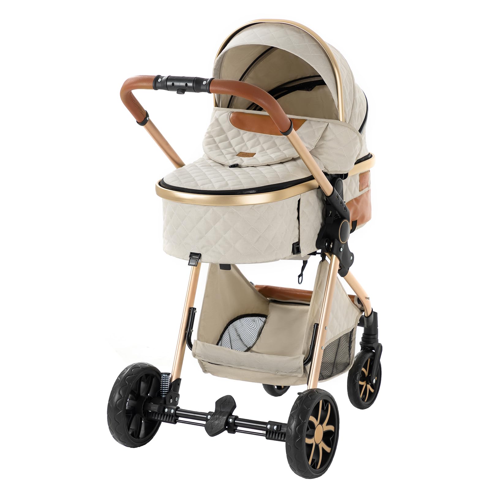 3 in 1 Reversible Baby Stroller Travel System - Foldable Luxury Pram Buggy for Newborn & Toddler, Portable Pushchair with High Landscape View (White, Without Base) | Perfect for Shopping, Travel & Outdoor Walks