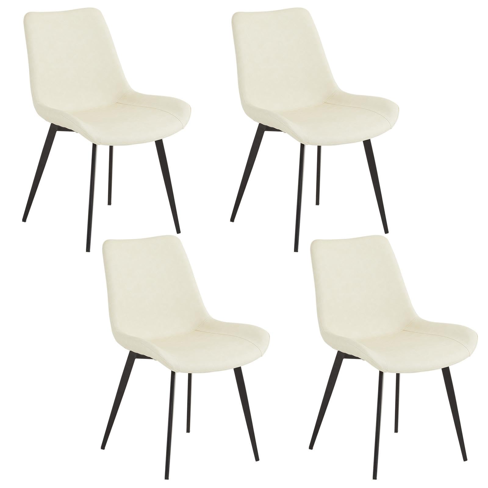 4-Piece Iron Pipe Curved Dining Chair Set - Disassembled PU Leather Chairs with Cushioned Seat & Backrest - Modern Industrial Style for Kitchen, Dining Room, Lounge & Living Room - Off-White - Perfect for Home Decor, Restaurant or Cafe Seating