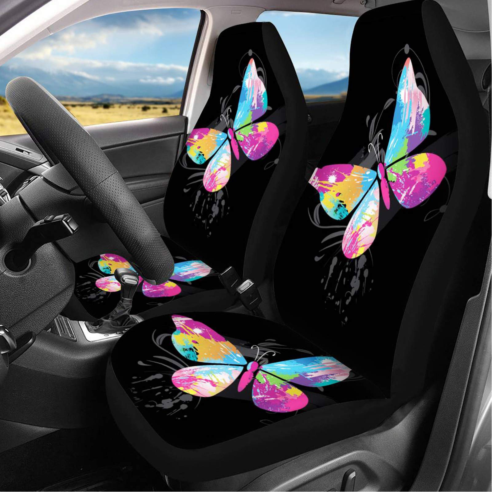 Colorful Butterfly Print Car Seat Covers - Universal Fit for Cars, Trucks, Vans & SUVs - Front Seat Only - Soft & Comfortable for Women - Perfect for Daily Commute & Road Trips