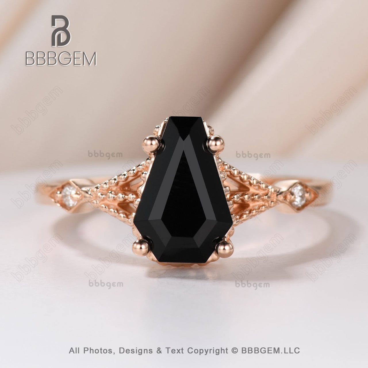 Black Onyx Coffin Cut Ring with Black Spinel - Vintage Gothic Engagement Ring for Women | Perfect for Dark Weddings, Halloween Jewelry & Alternative Fashion