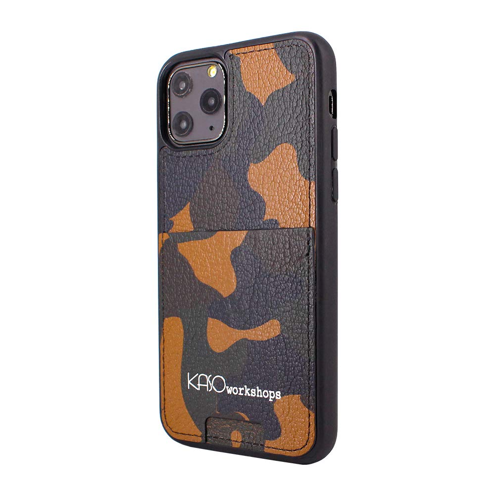 KASOworkshops Genuine Leather iPhone 11 Pro Wallet Case with Card Slots - Shockproof Protective Cover with Strap, Leopard Print (Camo) - Perfect for Travel, Work & Everyday Use