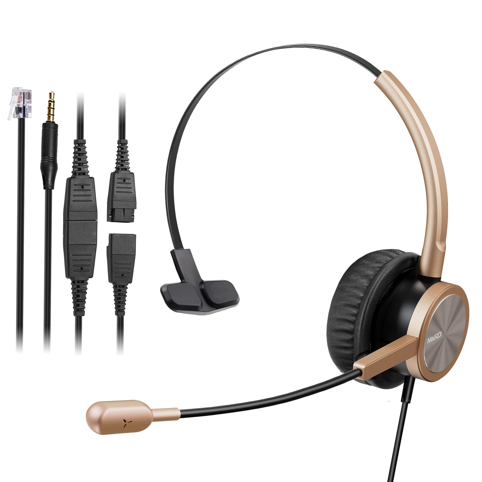 Noise Canceling Office Headset with RJ9 & 3.5mm Jack - Compatible with Polycom, Avaya, Nortel, Aastra Phones - Perfect for Call Centers, Business Calls, and Remote Work on Landline, Cell Phone, PC & Laptop