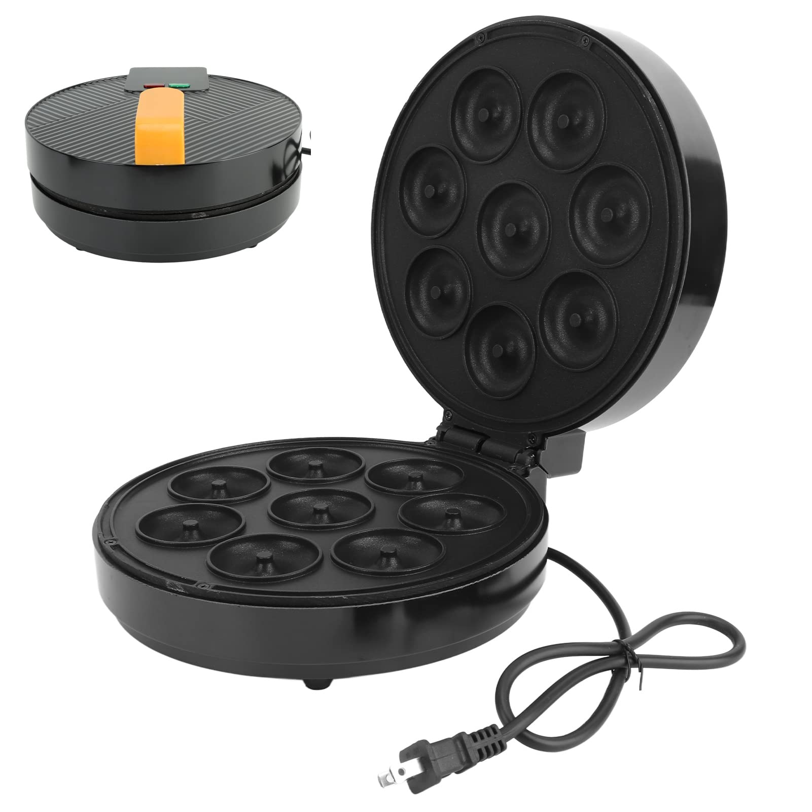 Mini Donut Maker Machine - 1400W Electric Donut Baker with Non-Stick Surface, Fast Heating & LED Light - Makes 8 Doughnuts (10x9.4x3.9in) - Perfect for Home, Cafe, Breakfast, Parties & Kids Baking Activities