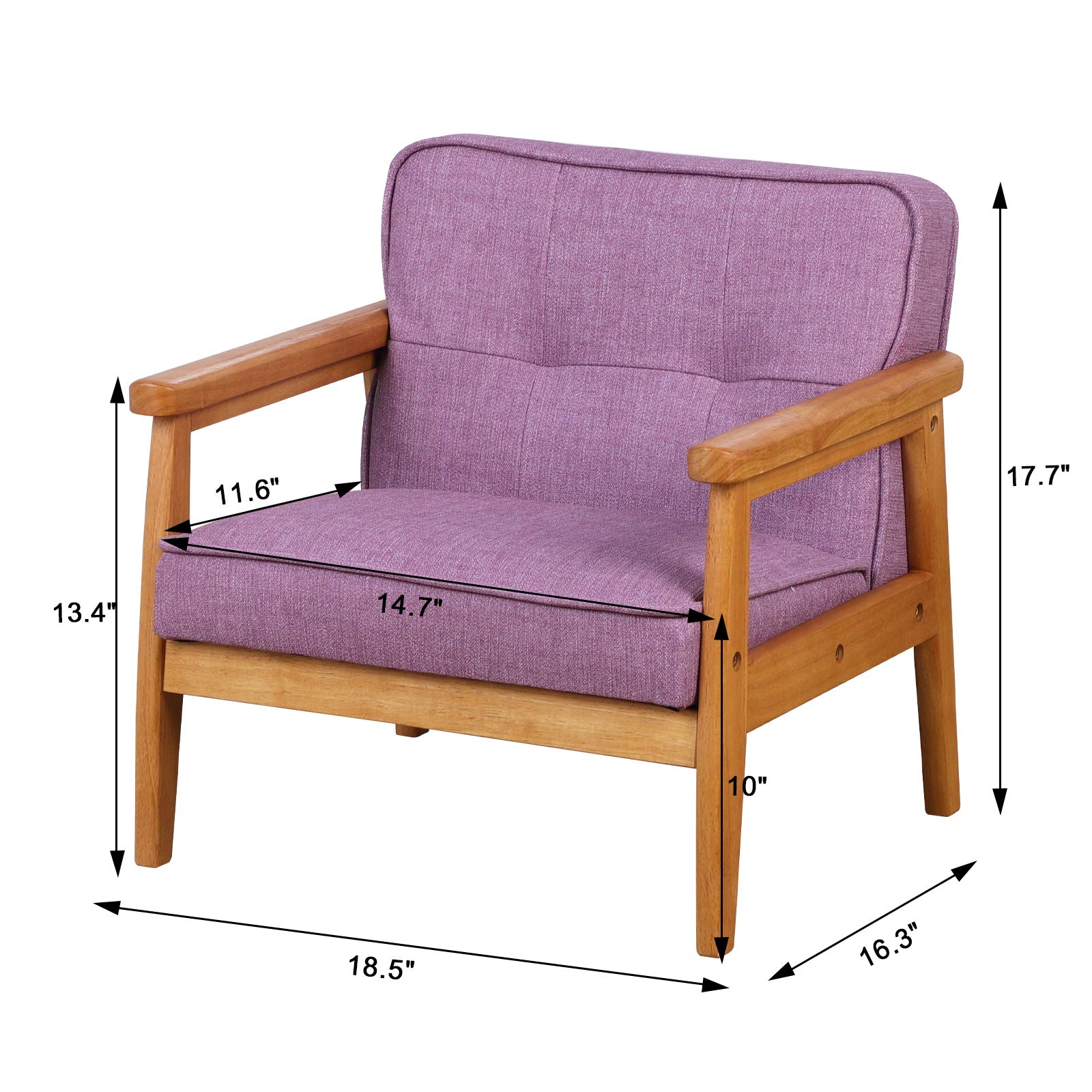 BabyLand Toddler Chair - Solid Wood Kids Sofa with Soft Linen Fabric, Light Purple - Perfect for Playroom, Nursery, or Birthday Gift for Boys & Girls