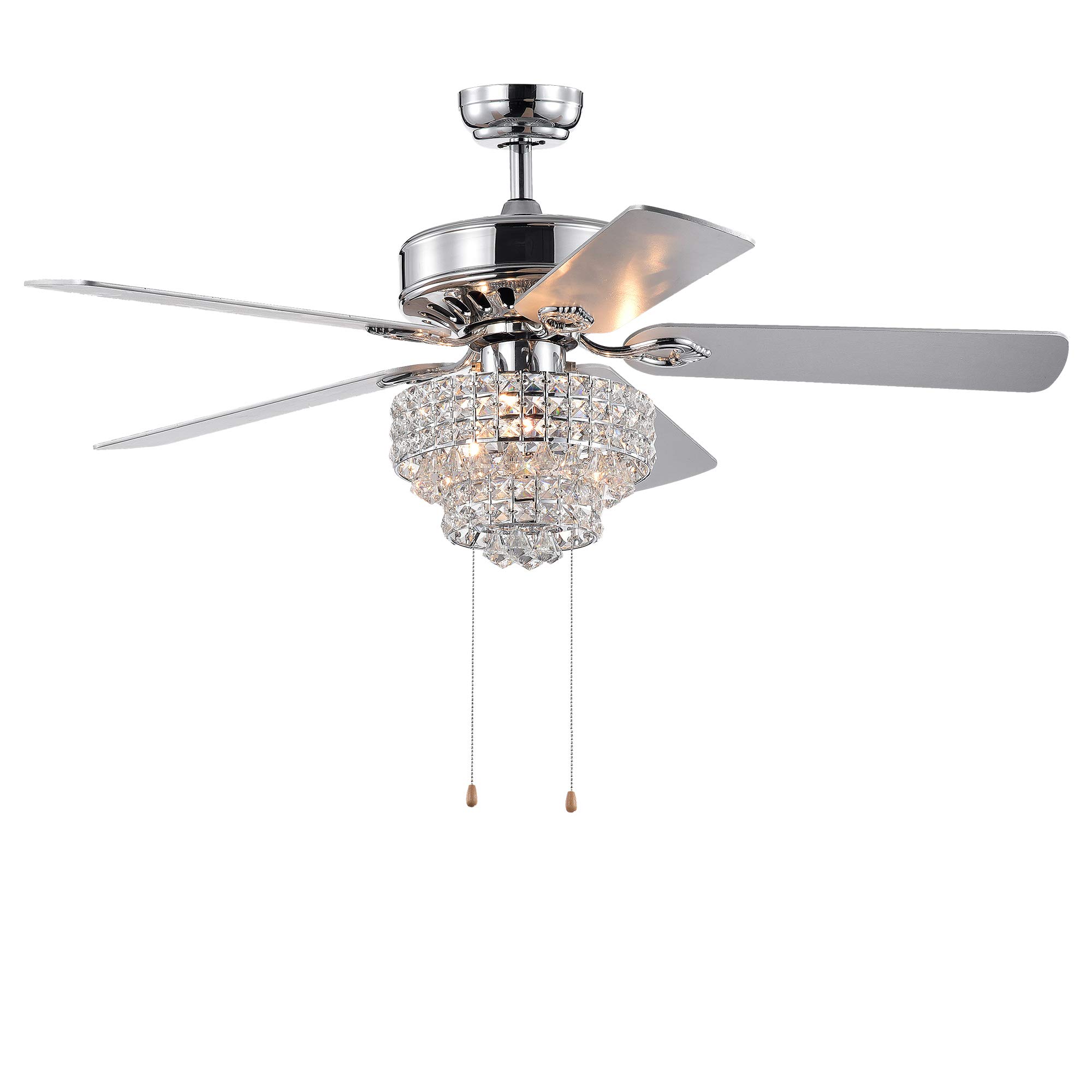 Tiffany Bryanya 52-Inch 5-Blade Chrome Ceiling Fan with Crystal Shade & LED Lights - Remote Control Included - Perfect for Living Room, Bedroom, and Dining Room
