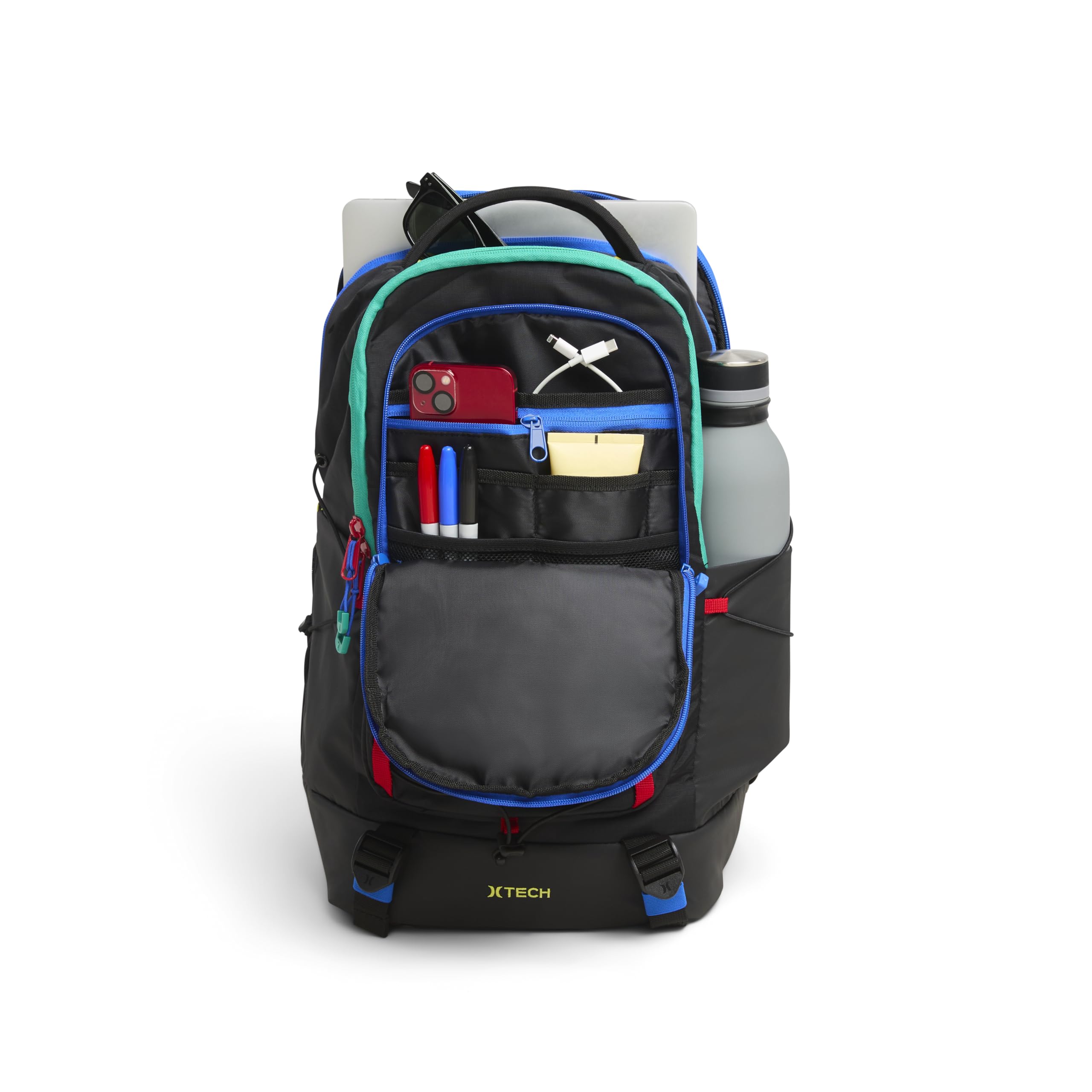 Hurley Men's Commuter Travel Backpack - Waterproof Laptop Backpack for Work, Gym & College - Durable Black Daypack with USB Charging Port - Perfect for Business Travel & Daily Commute