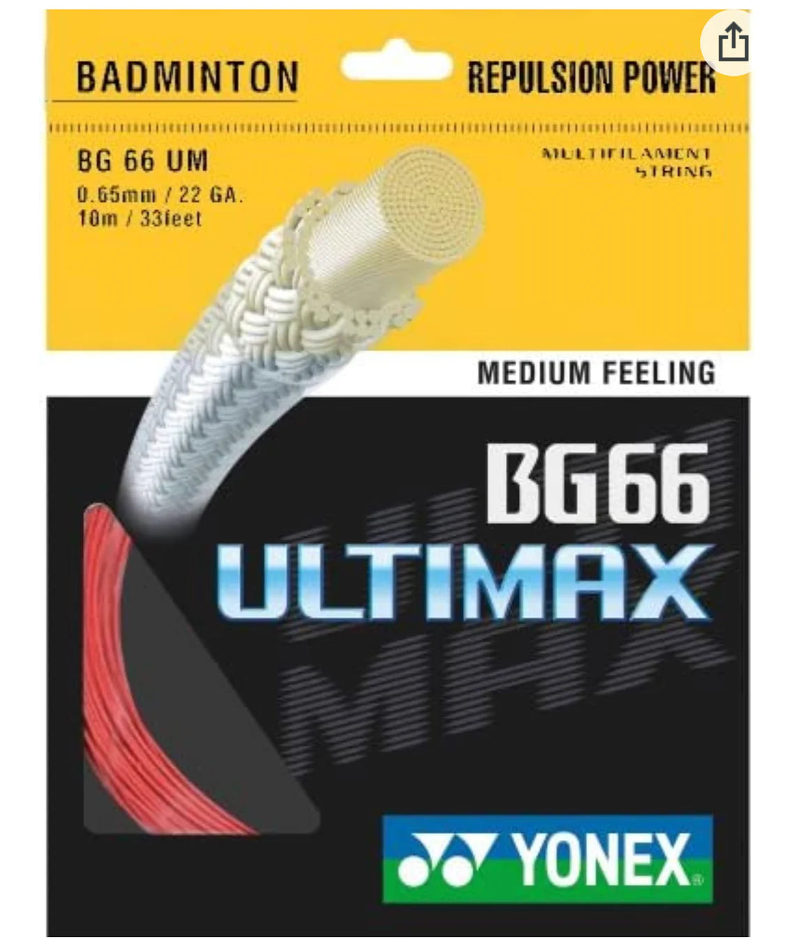 Yonex BG 66 Ultimax Badminton String - High Performance Synthetic Gut for Tournament Play & Professional Training