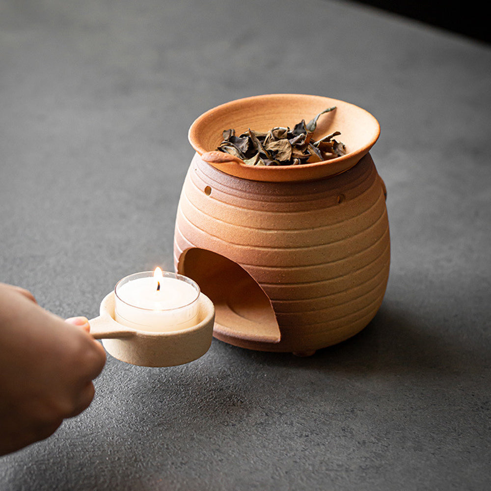 Handmade Coarse Pottery Cat Tea Leaf Stove - Perfect for Brewing Loose Leaf Tea in Home & Garden Decor