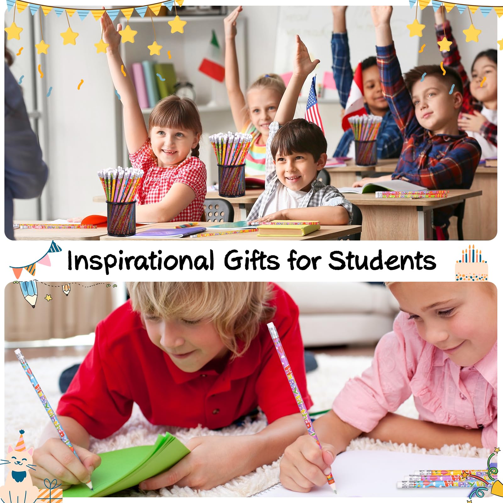 Happy Birthday Pencils - 24 Pack Wooden Pencils with Erasers for Birthday Party Favors, School Supplies & Gifts (6 Styles) - Perfect for Classroom Rewards, Party Giveaways & Celebration Decorations