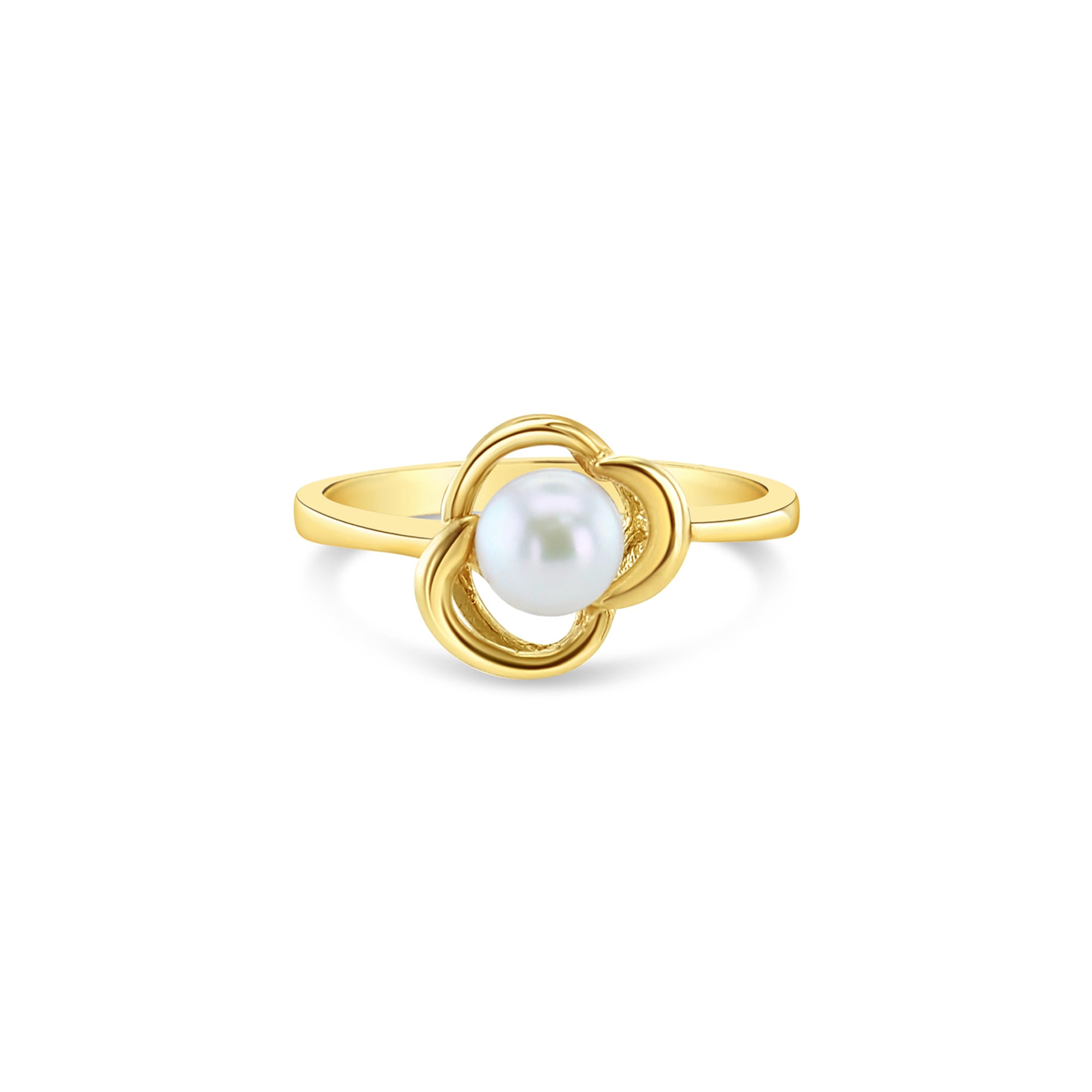 Solitaire Cultured Pearl Diamond Ring in Floral Design 14k Yellow Gold - Elegant Bridal Jewelry for Weddings, Anniversaries & Special Occasions
