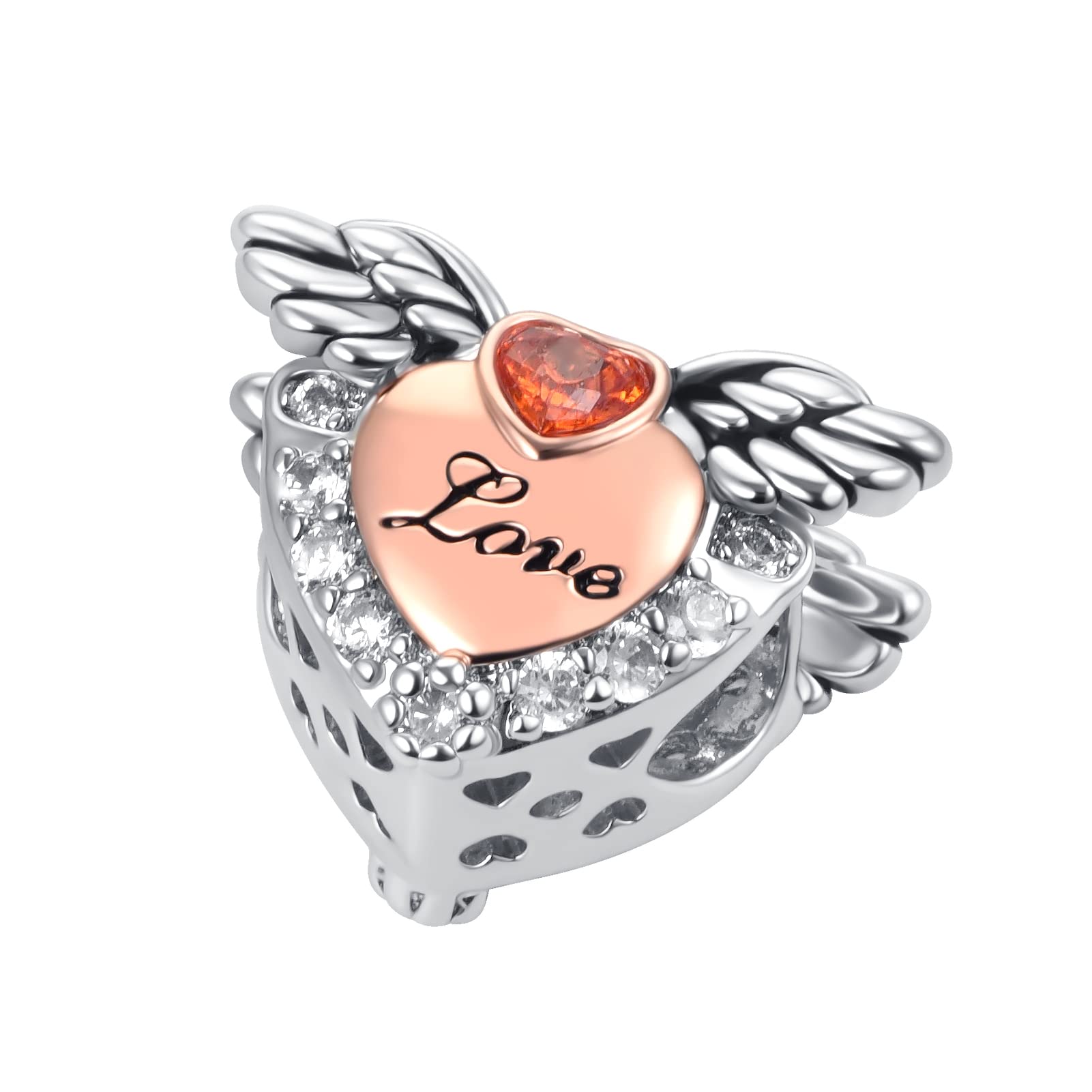 Pandora Compatible Love Heart Charm Bead - Rose Gold Plated Angel Wing Design for Bracelets, Perfect Gift for Wife on Birthday & Valentine's Day (Copper/Rose Gold) | Jewelry for Anniversary, Wedding & Romantic Occasions