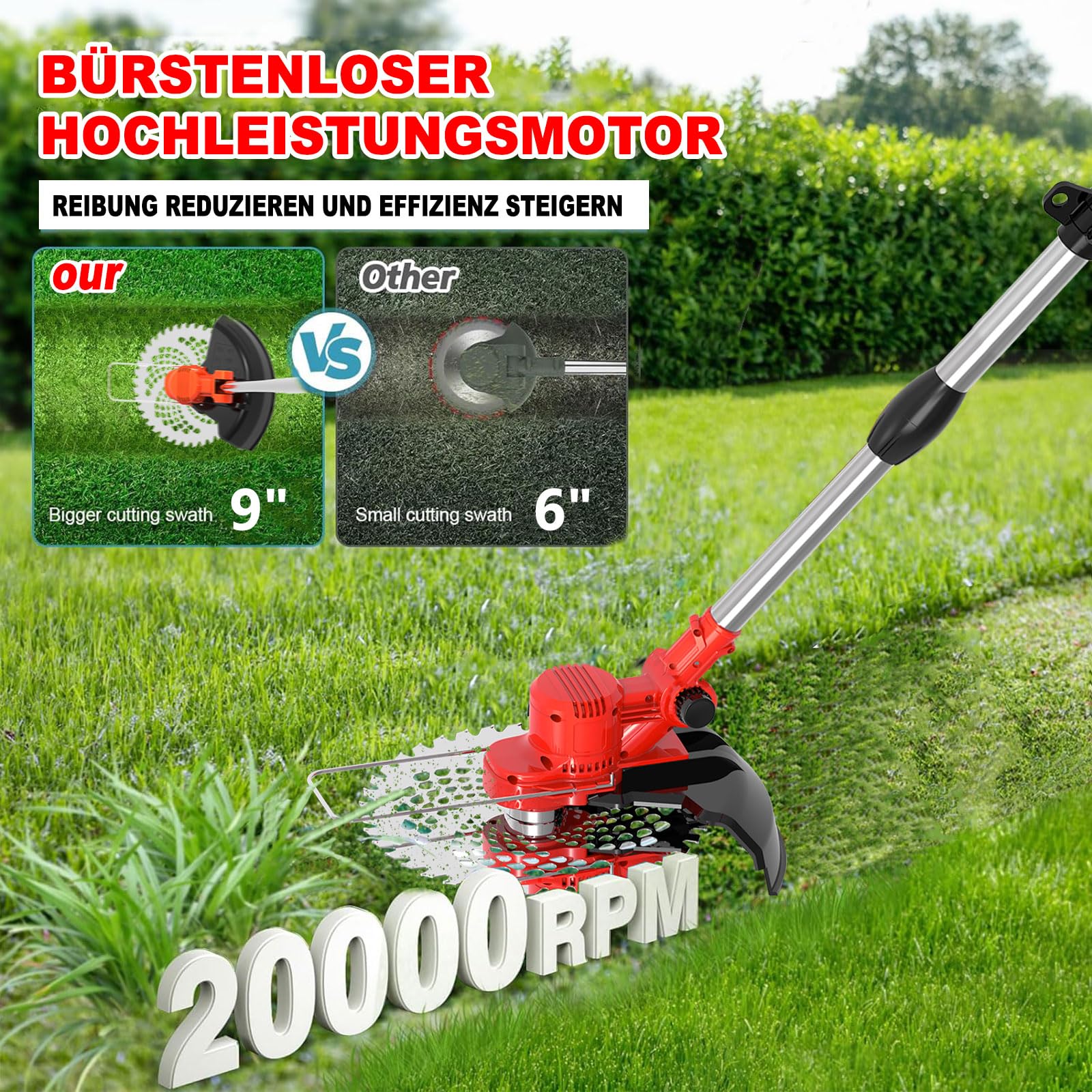 21V 4.0Ah Cordless Grass Trimmer & Weed Brush - 4-in-1 Electric Lawn Trimmer with 20,000 RPM, Telescopic Handle (1-45cm) & 90° Swivel Head - Perfect for Lawn Care, Garden Maintenance & Yard Work