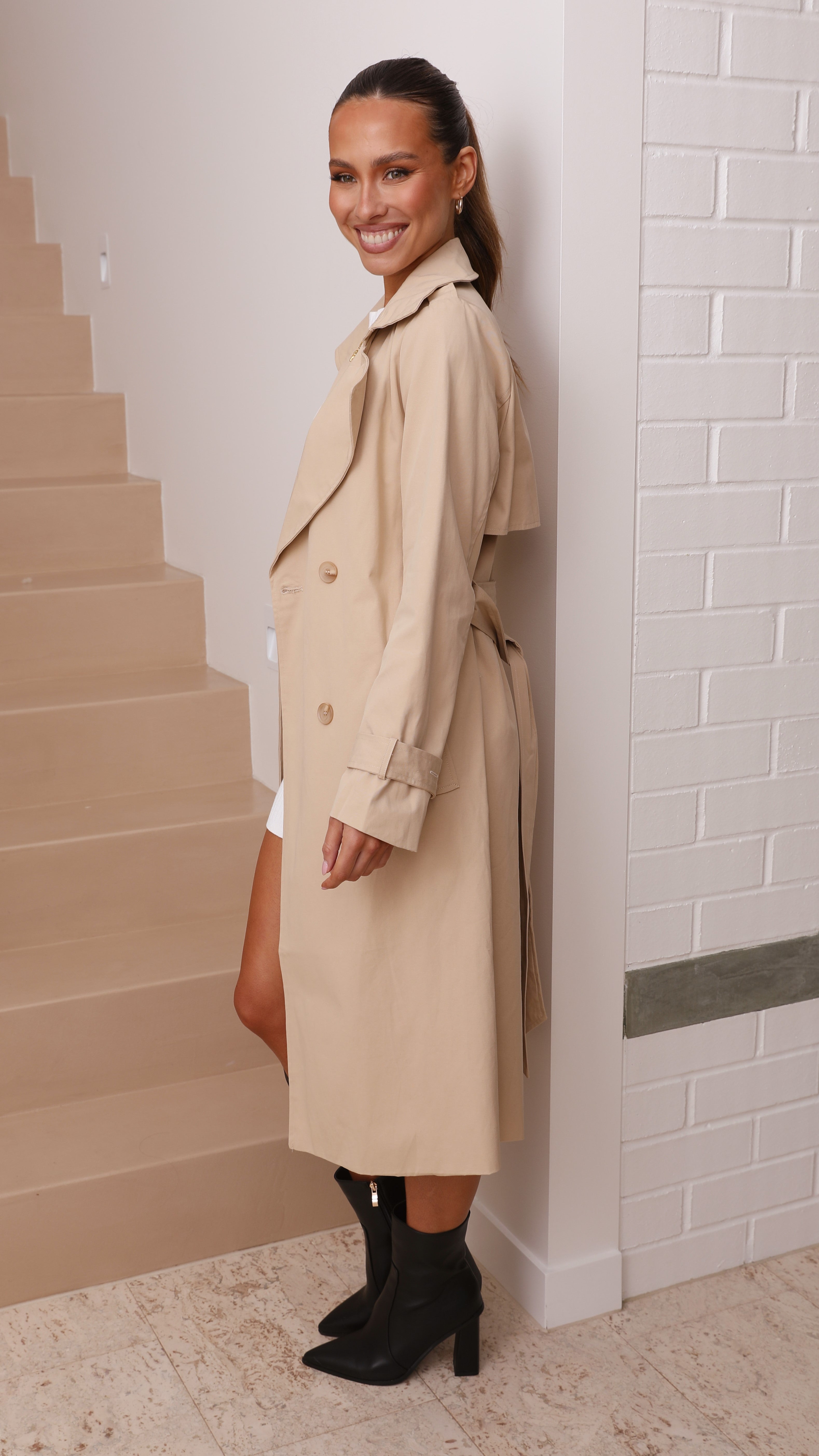 Byron Classic Camel Trench Coat for Women - Waterproof Long Coat with Belt, Perfect for Fall and Winter Fashion, Office Wear & Outdoor Activities