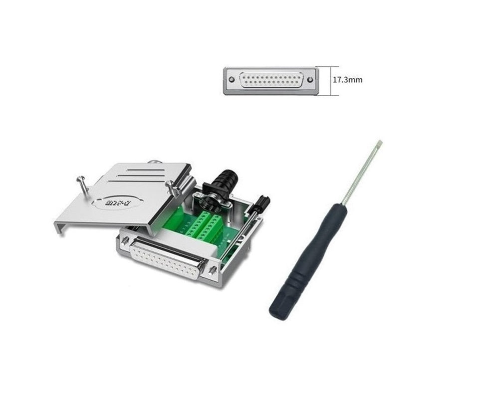 DB25 Female Solderless Shielded Metal Hood Breakout Connector - RS232 D-SUB Serial Adapter for Industrial Automation & Computer Networking
