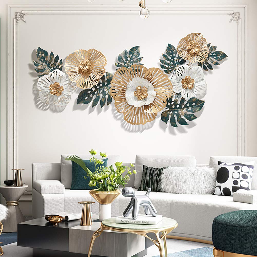 Handmade Cast Iron Wall Art - Floral Metal Sculpture for Indoor & Outdoor Decor in Gold, Silver, Green (13.8